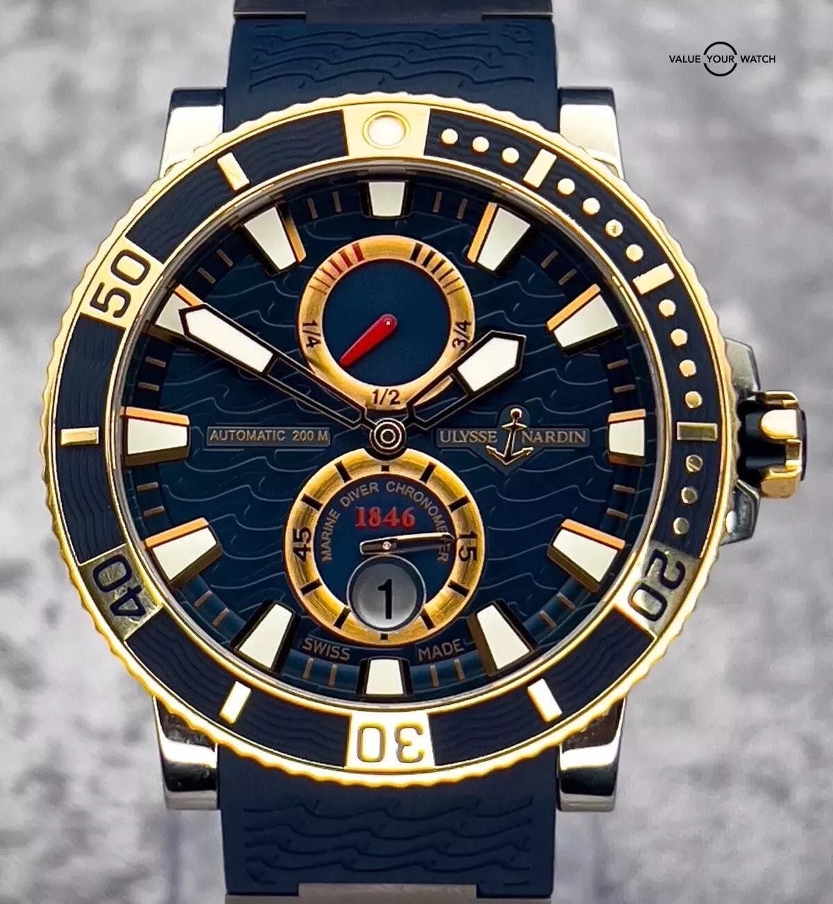 Ulysse Nardin Marine Diver 45mm Navy Blue and 18k Yellow Gold 265-90