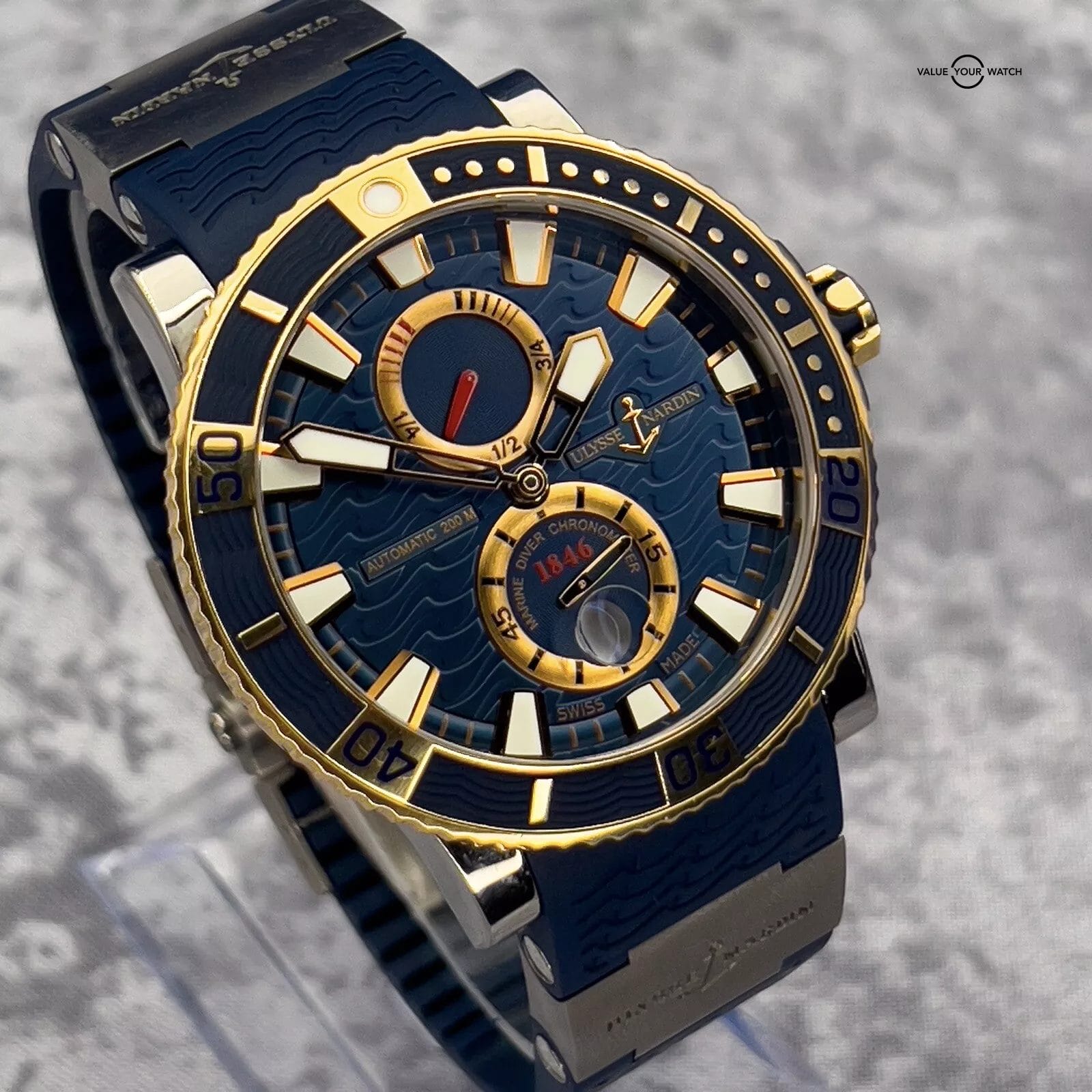 Ulysse Nardin Marine Diver 45mm Navy Blue and 18k Yellow Gold 265-90 - Image 10