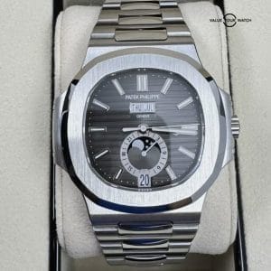 2018 MINT Box Papers Patek Philippe Nautilus Black Dial Steel Annual Calendar