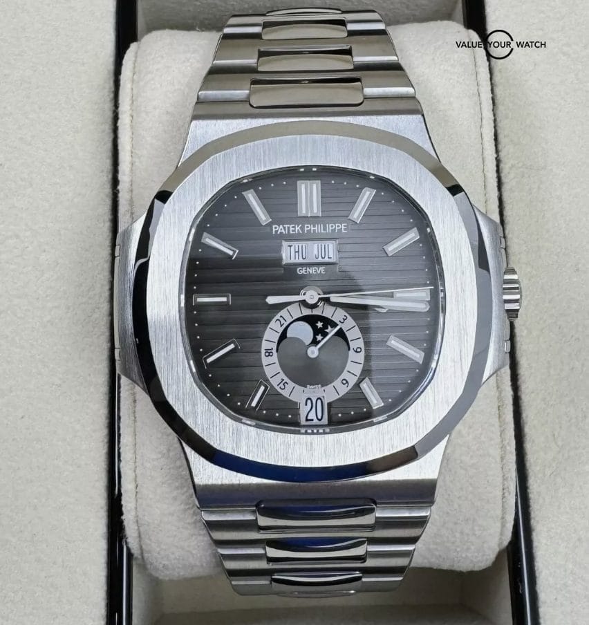2018 MINT Box Papers Patek Philippe Nautilus Black Dial Steel Annual Calendar