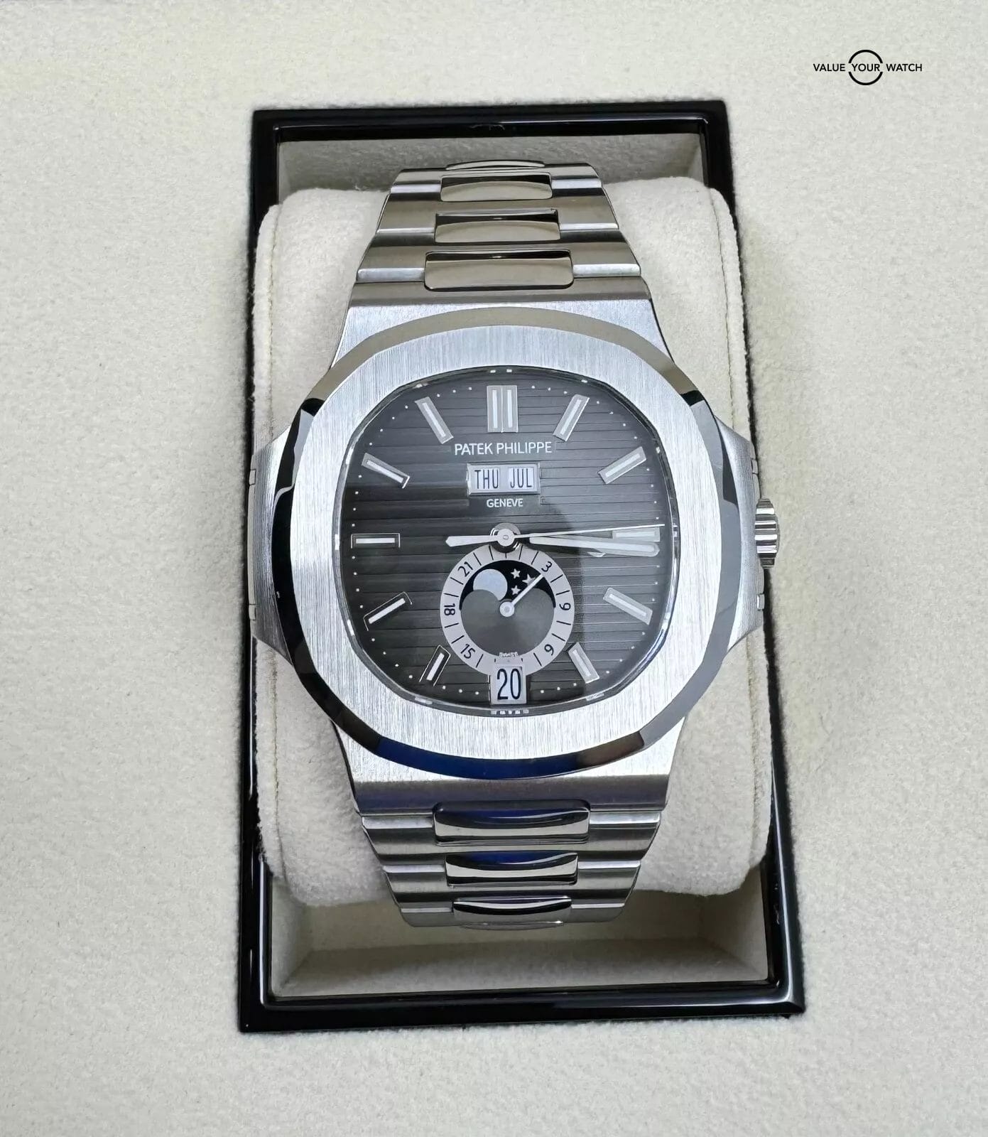 2018 MINT Box Papers Patek Philippe Nautilus Black Dial Steel Annual Calendar - Image 3
