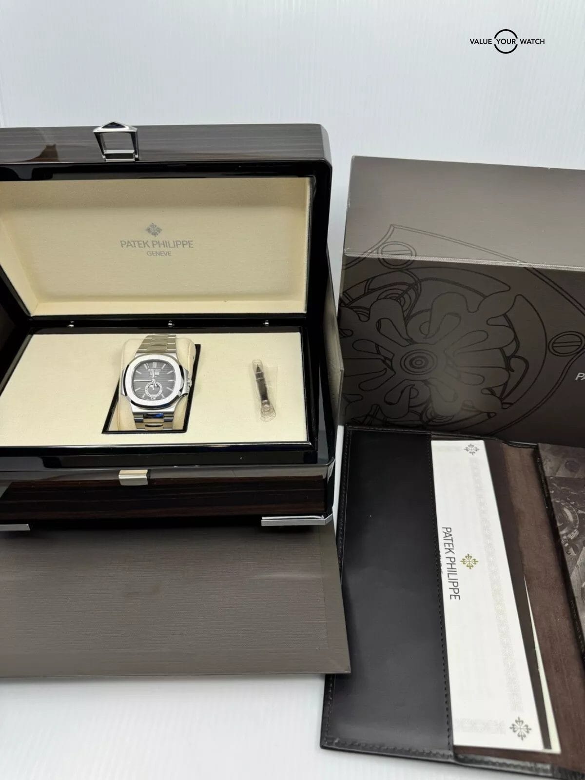 2018 MINT Box Papers Patek Philippe Nautilus Black Dial Steel Annual Calendar - Image 5