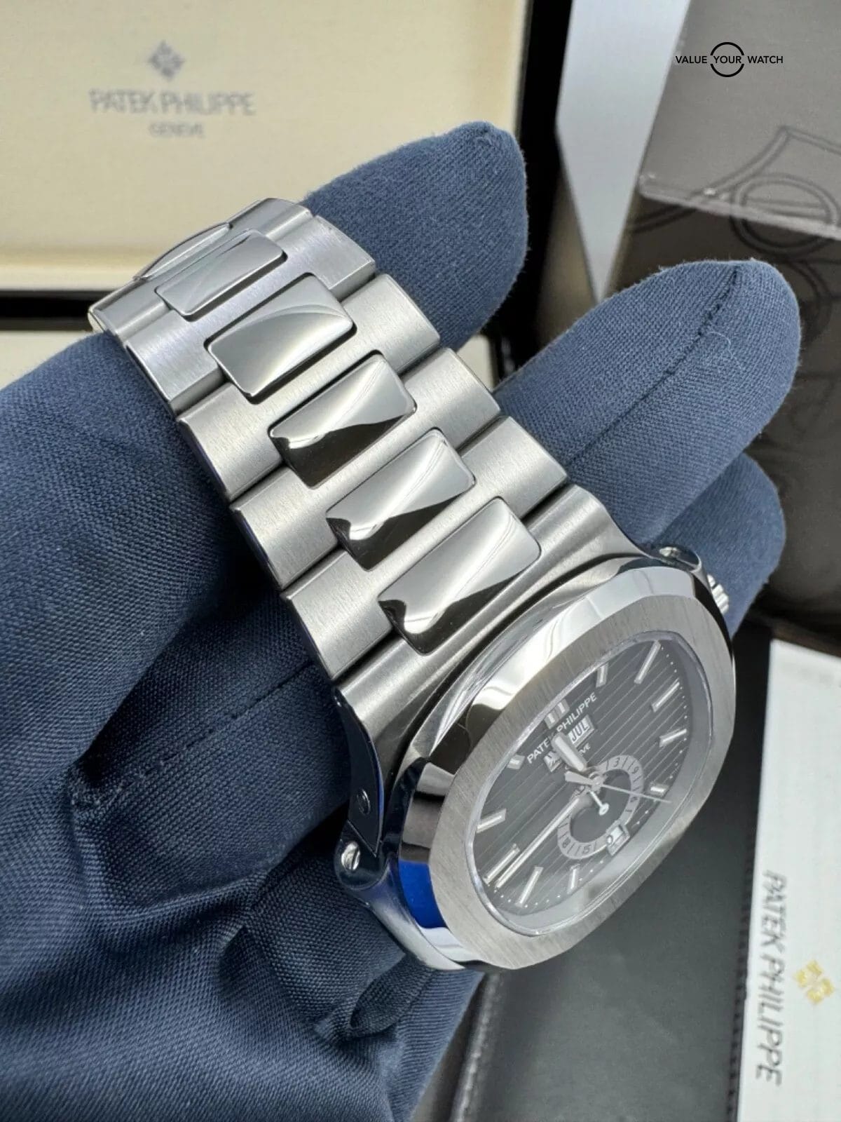 2018 MINT Box Papers Patek Philippe Nautilus Black Dial Steel Annual Calendar - Image 8