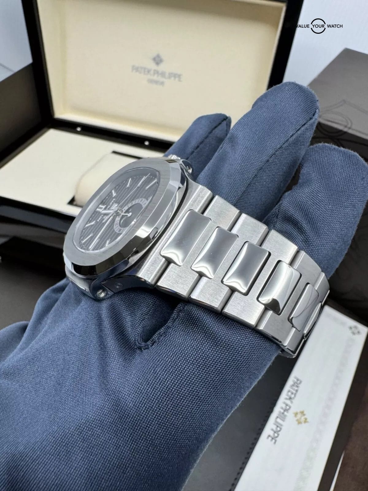 2018 MINT Box Papers Patek Philippe Nautilus Black Dial Steel Annual Calendar - Image 9