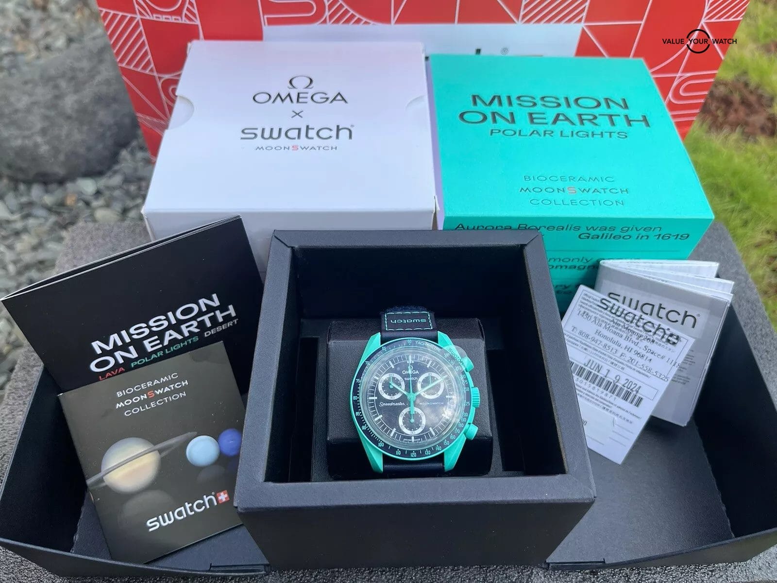 オメガスウォッチ オーロラ MISSION ターコイズ MISSION ON EARTH