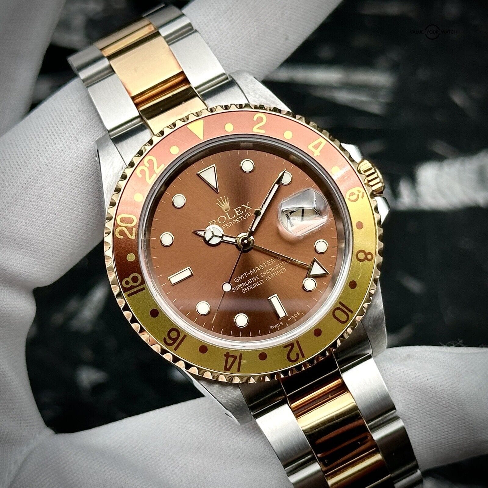 Rolex GMT Master II Root Beer 16713 Complete Set 2001 Gold Clasp