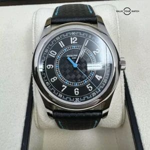 May 2024 Patek Philippe Calatrava 6007G-011 White Gold Blue Accents Carbon Dial