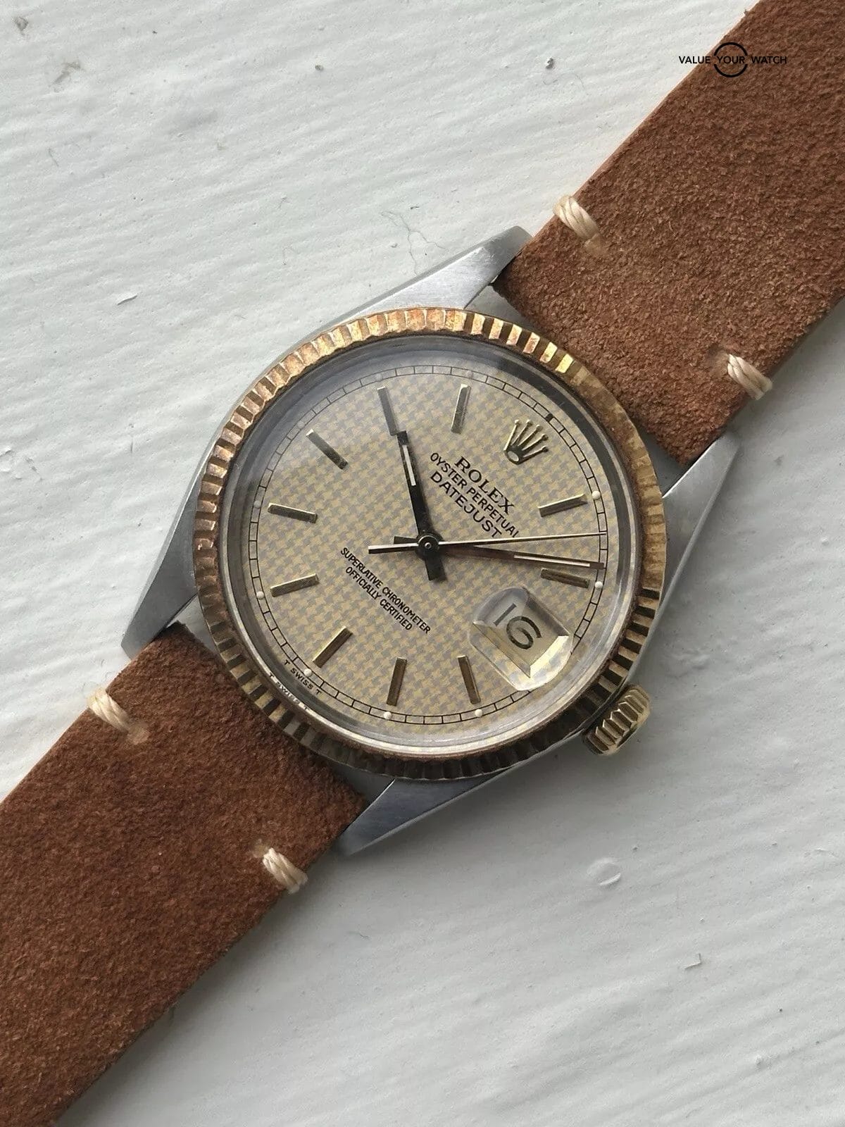 Rolex Datejust 36 Yellow Gold Steel RARE Houndstooth Dial 16013 36mm