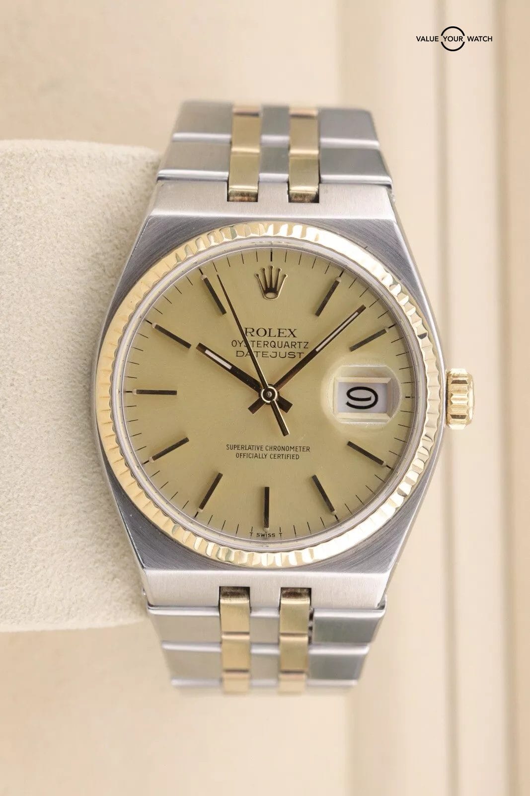 Rolex Oysterquartz Datejust 17013 18k Gold/SS 1980 Mens Watch