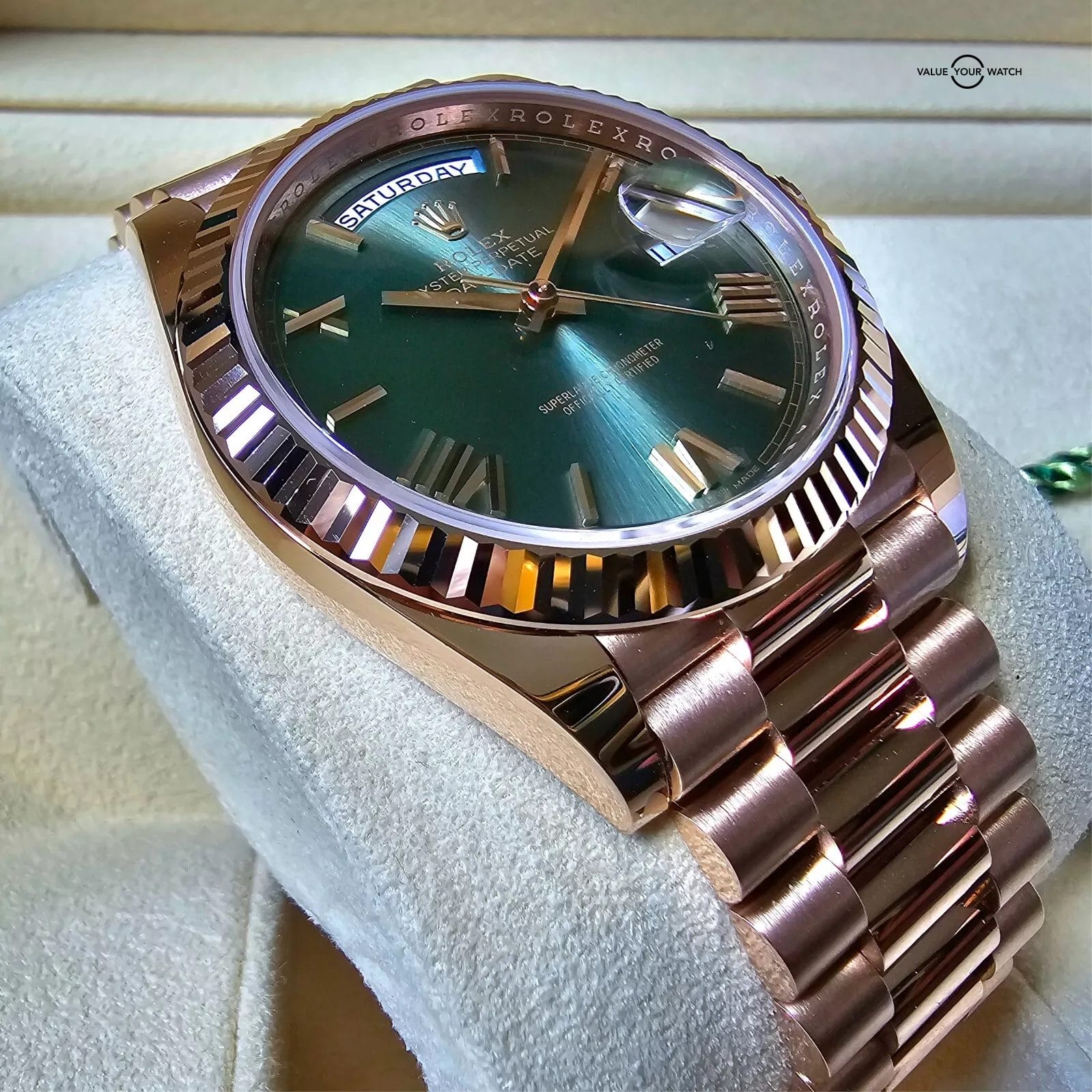Rolex Day-Date 40mm Olive Dial in Rose Gold 228235 President DD40 Full set! - Image 6