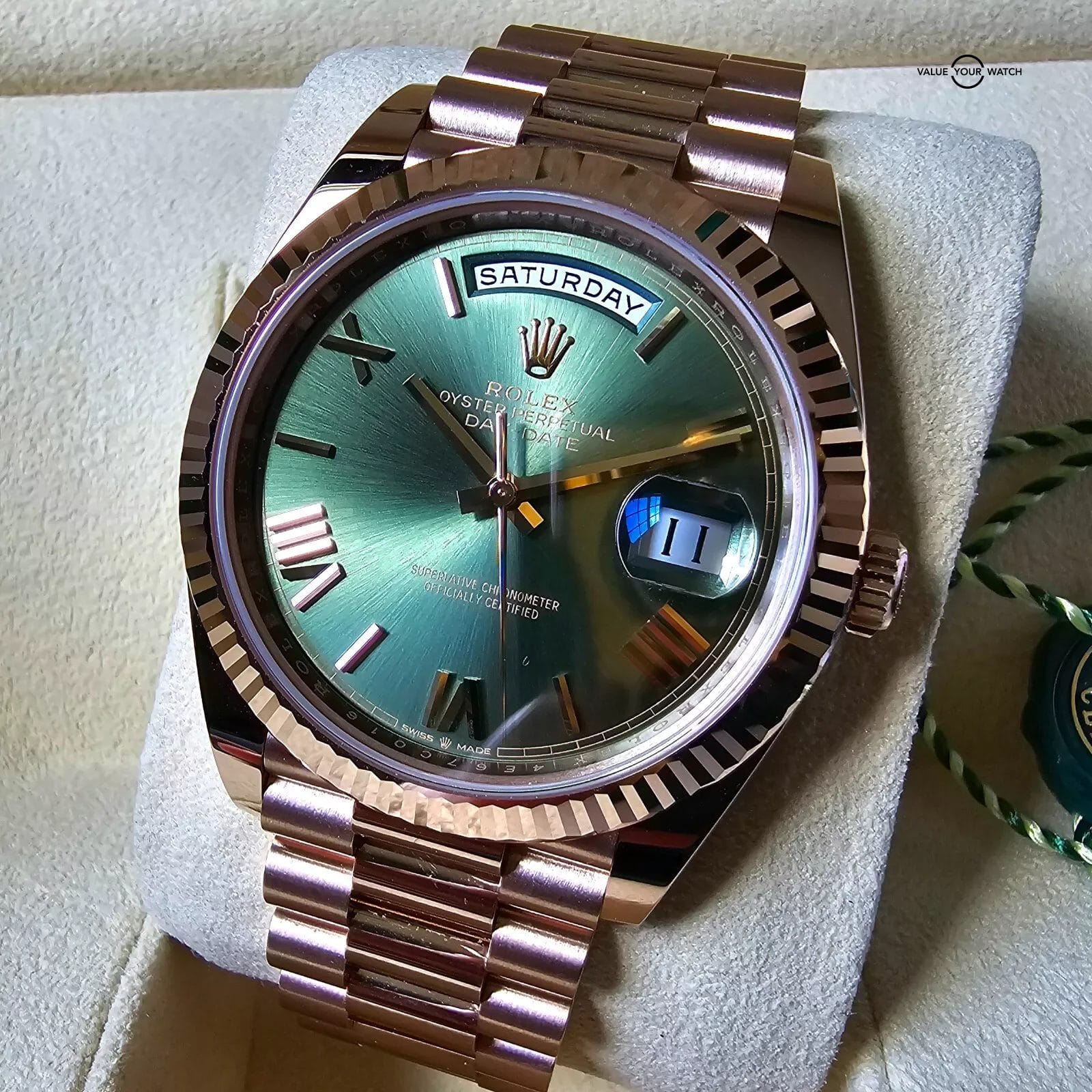 Rolex Day-Date 40mm Olive Dial in Rose Gold 228235 President DD40 Full set! - Image 7