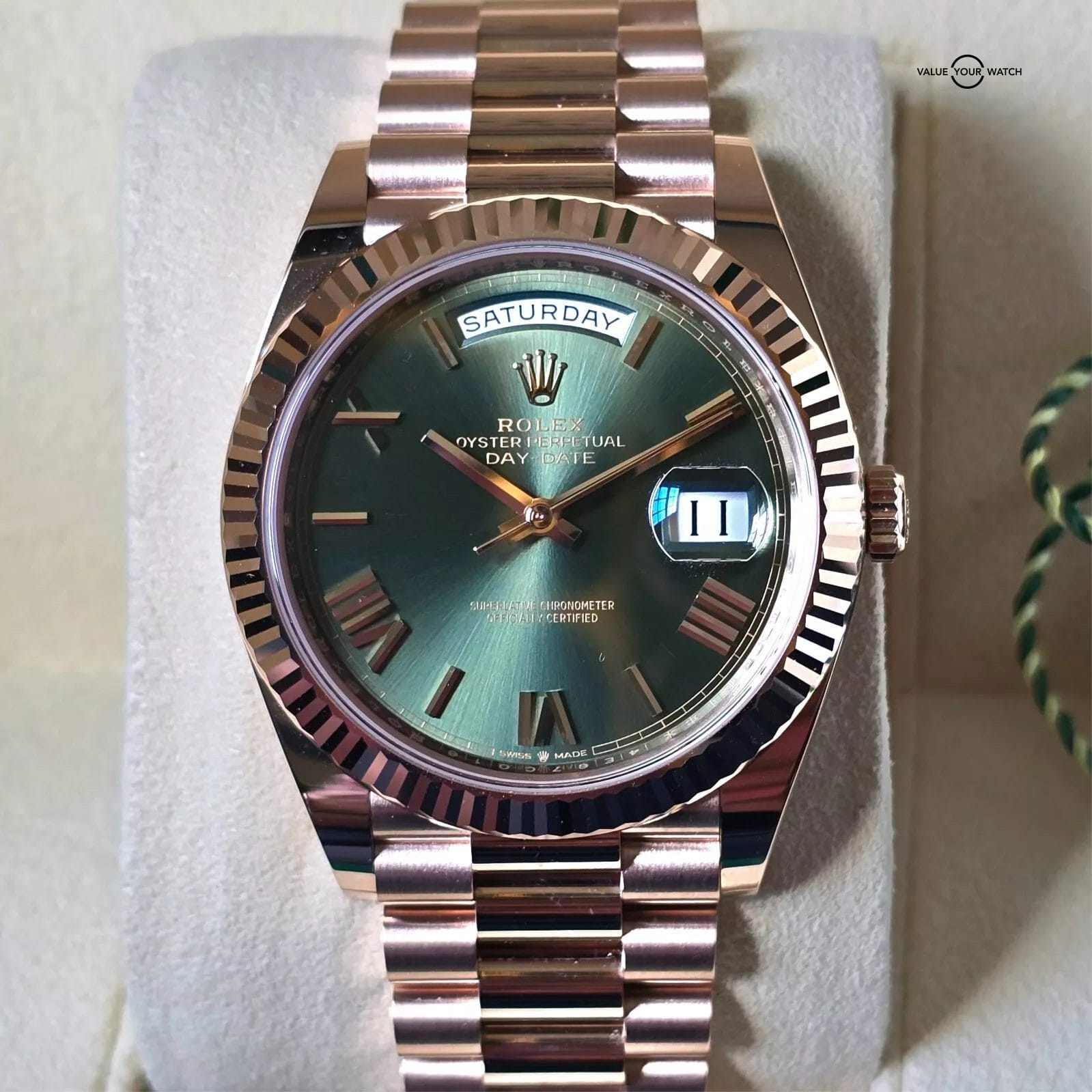 Rolex Day-Date 40mm Olive Dial in Rose Gold 228235 President DD40 Full set! - Image 8