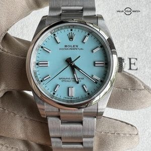 Tiffany” Rolex Oyster Perpetual 126000 Factory Turquoise Dial Box And Papers