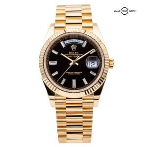 2023 Rolex Day-Date President 40 228238 Yellow Gold Black Baguette Dial