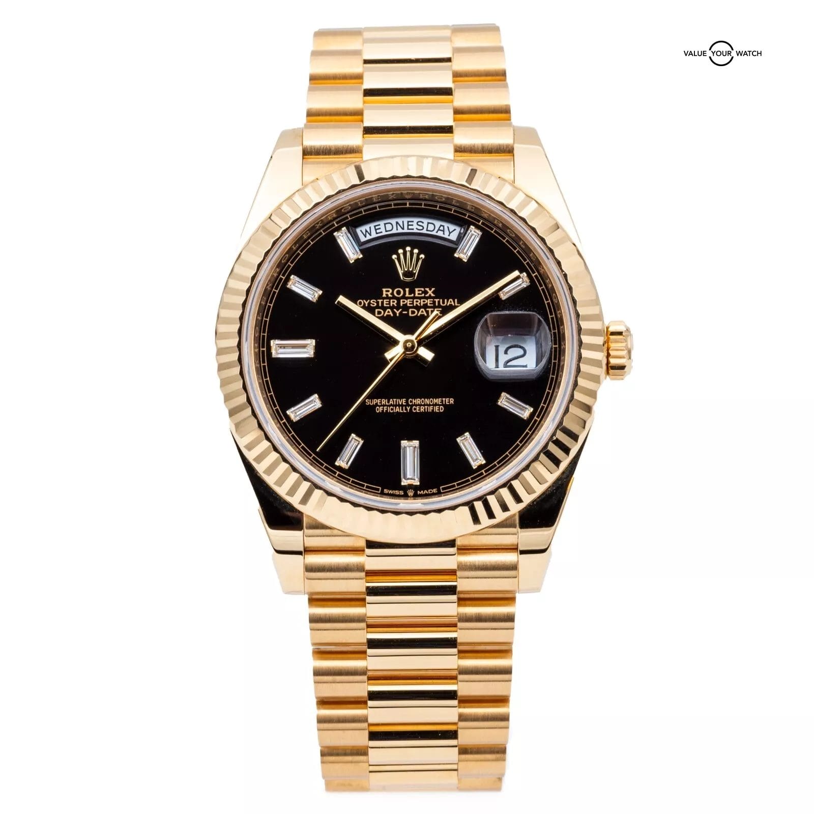 2023 Rolex Day-Date President 40 228238 Yellow Gold Black Baguette Dial