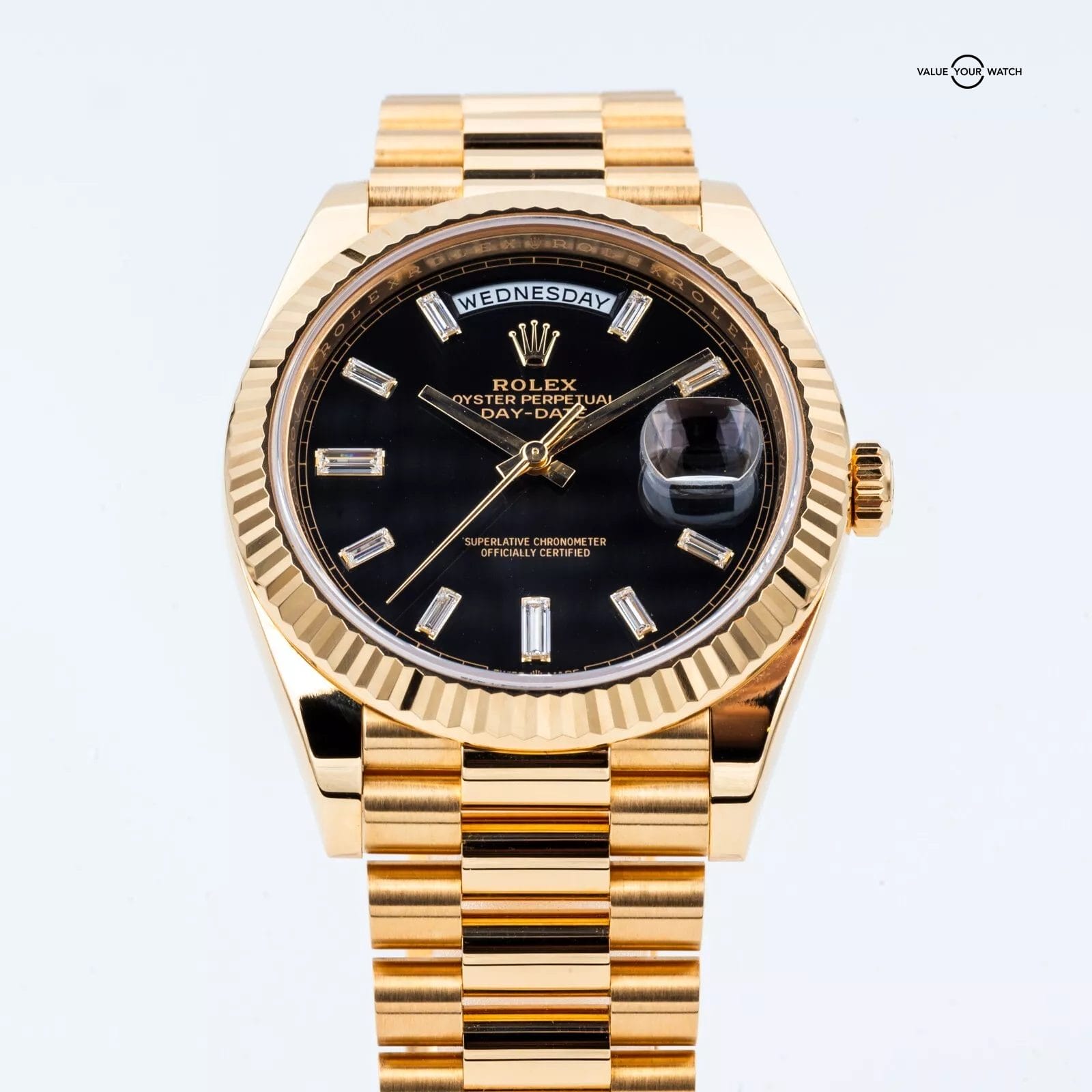 2023 Rolex Day-Date President 40 228238 Yellow Gold Black Baguette Dial - Image 9