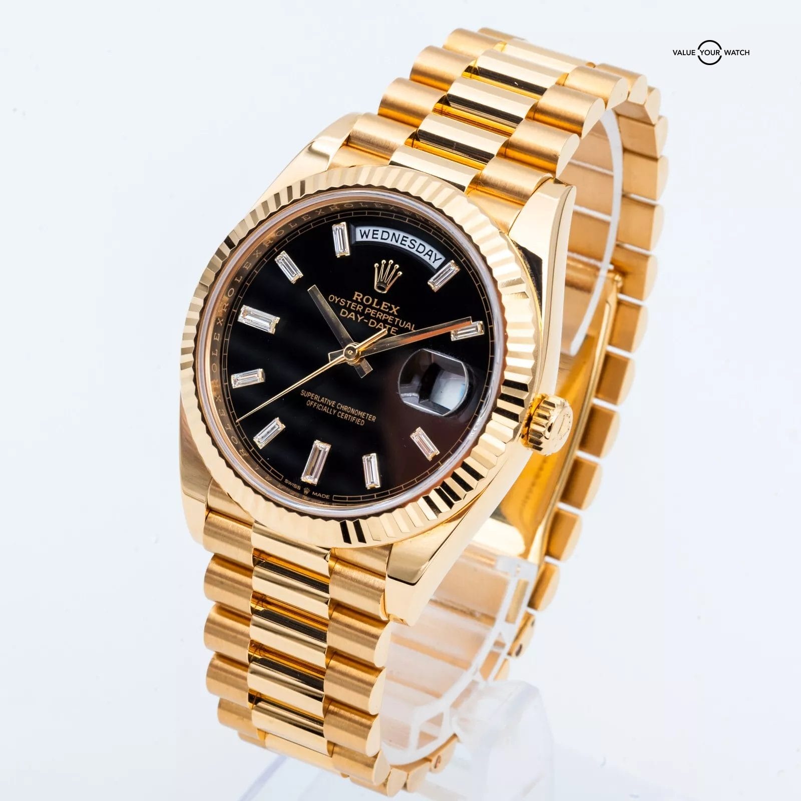 2023 Rolex Day-Date President 40 228238 Yellow Gold Black Baguette Dial - Image 10