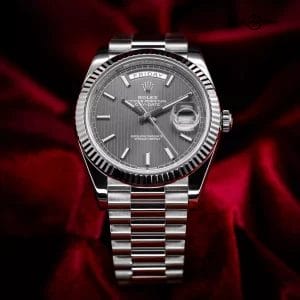 Rolex Day-Date 40 President 18k White Gold Slate Striped Dial Fluted 228239