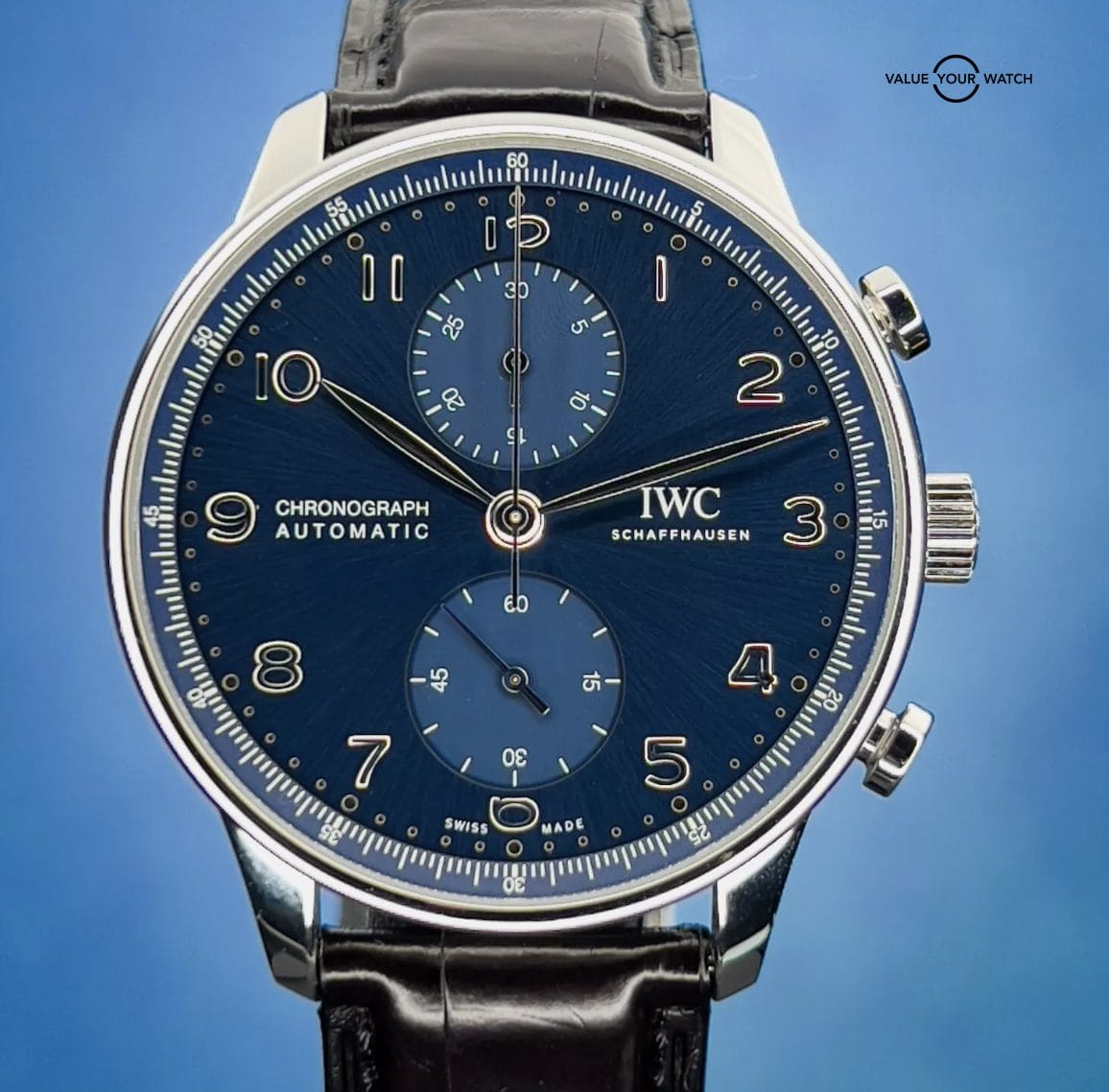 IWC Portugieser Chronograph Blue Dial Men's Watch Box & Papers - IW371606