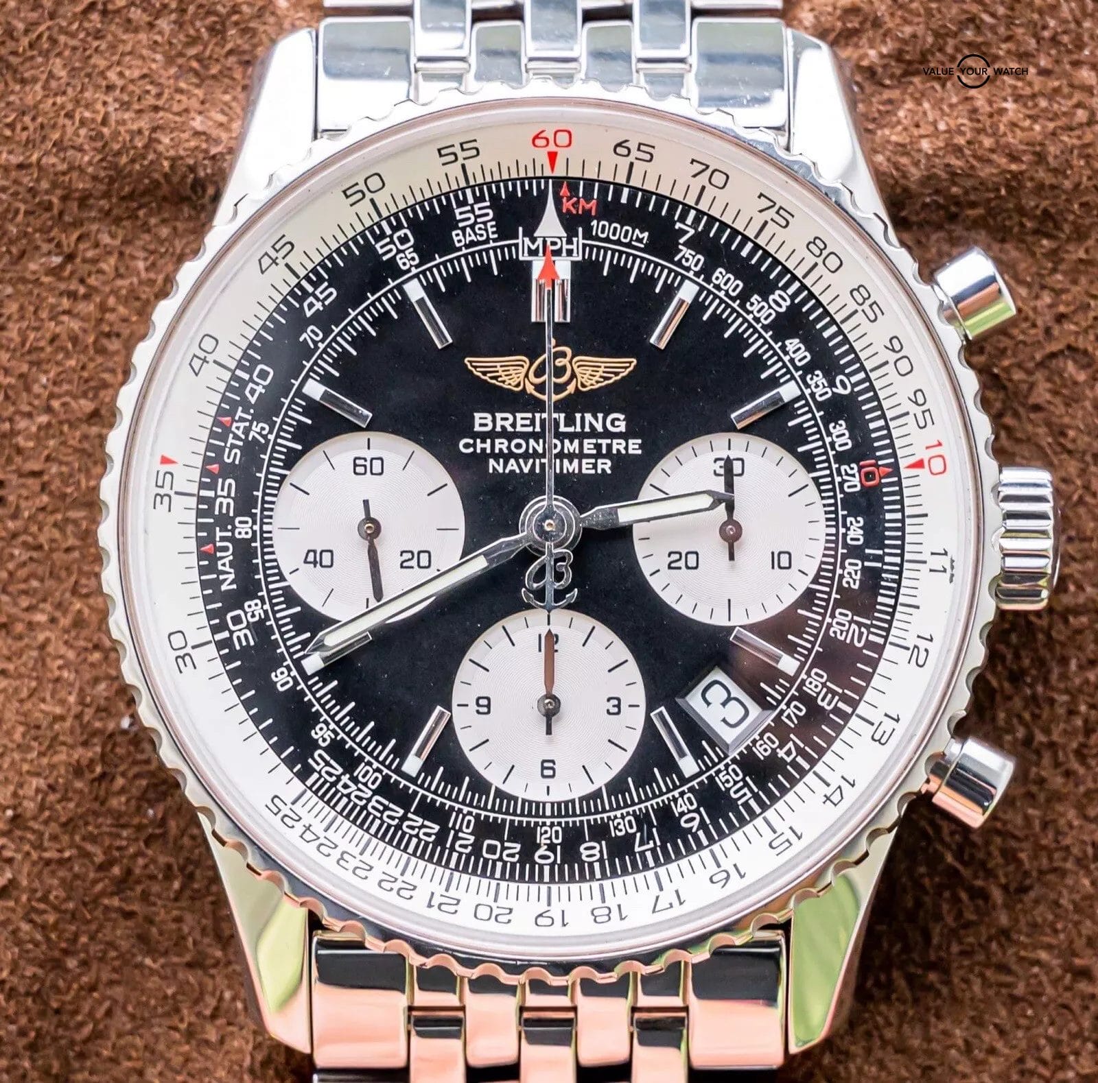 Breitling Navitimer 42 Black Dial Box Bracelet Automatic Chronograph A23322 Value Your Watch