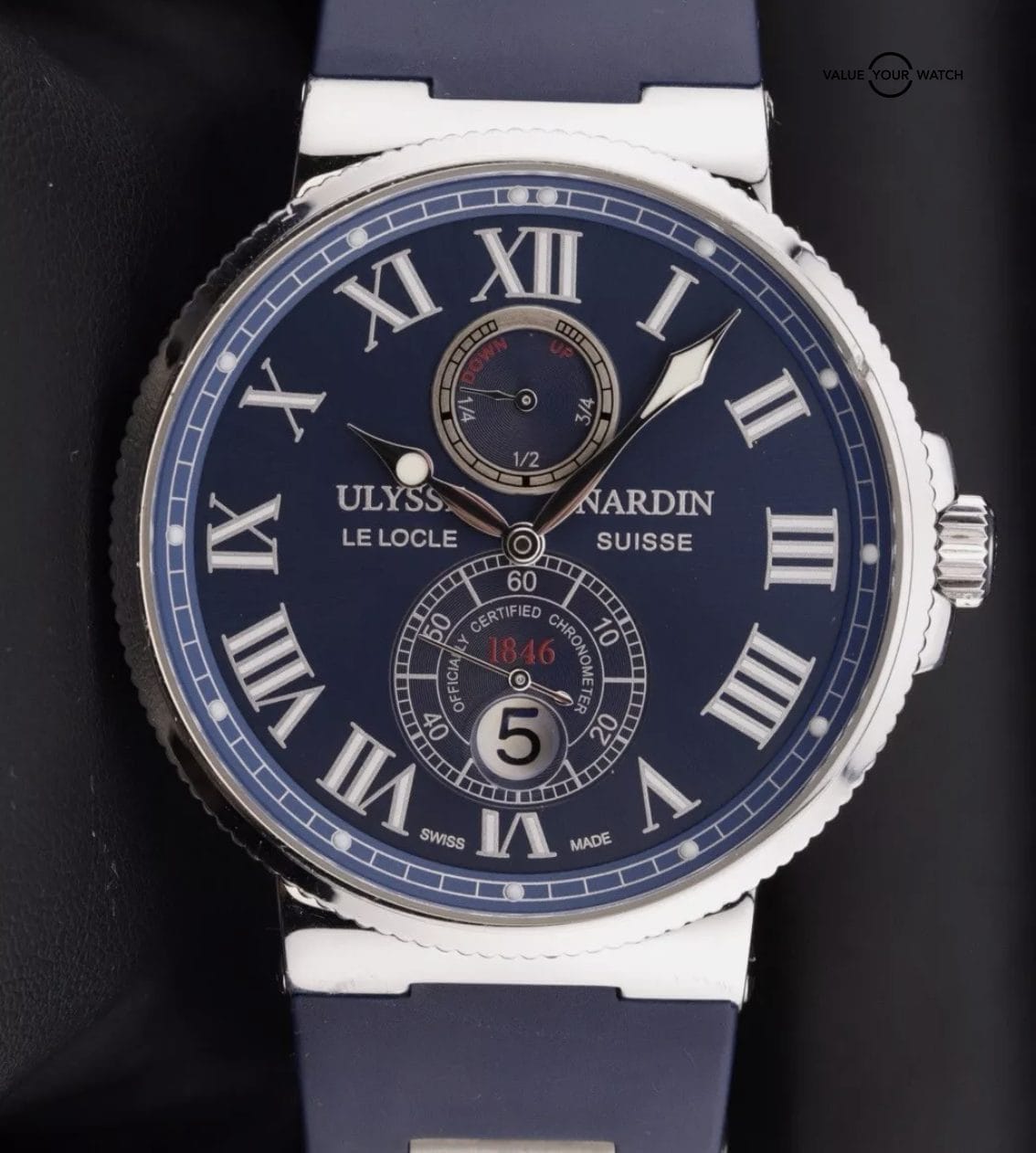 Ulysse Nardin Marine Chronometer Stainless Steel 43mm Blue Roman Dial 263-67 - Image 3