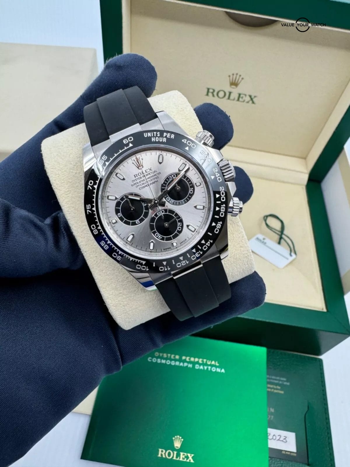 2023 Complete Rolex Cosmograph Daytona 40mm 116519LN White Gold Ghost Grey Dial