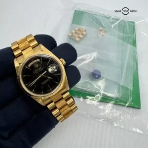 Unpolished Rolex Day Date Bark President 18248 Black Dial 18K Gold