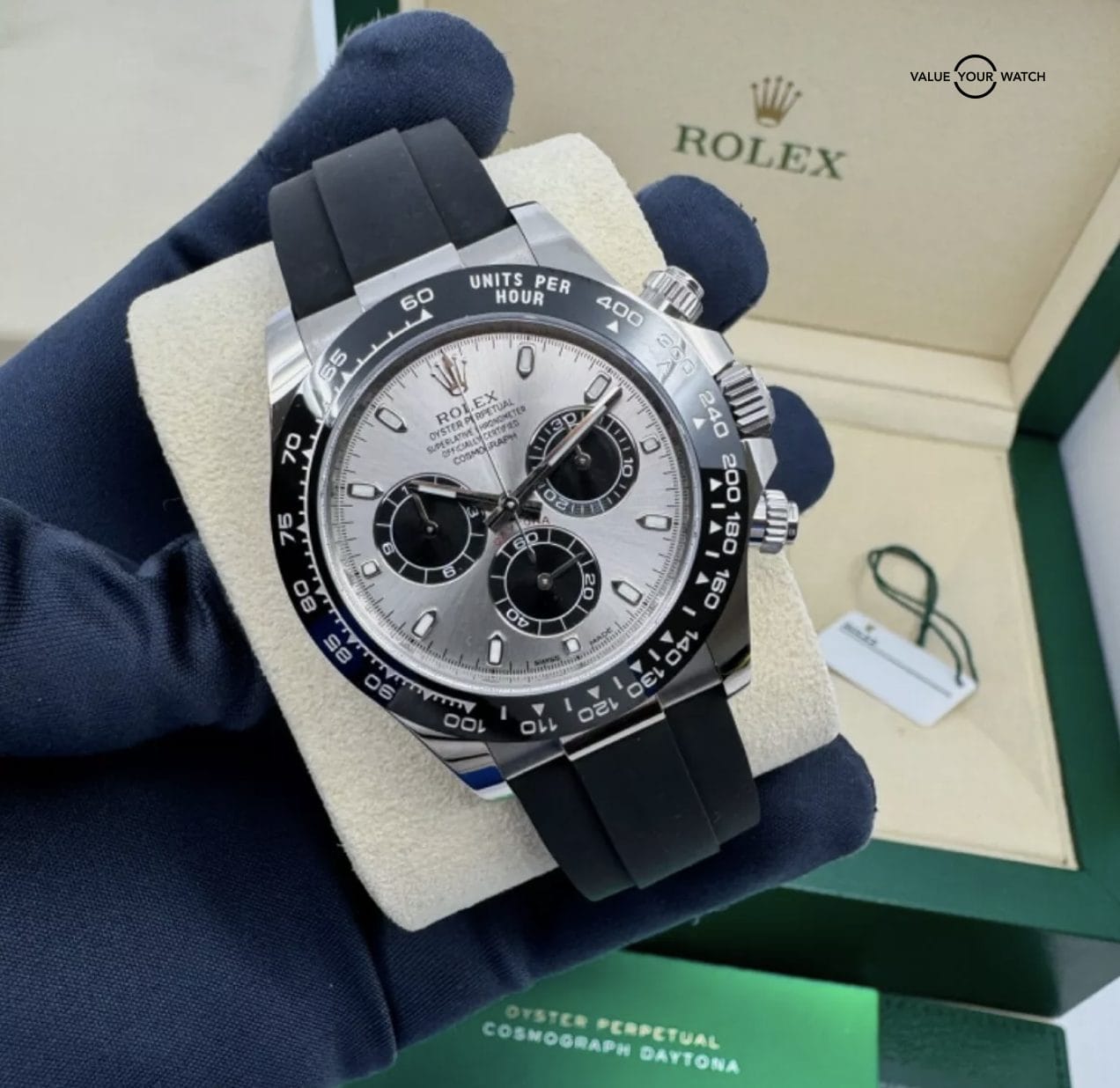 2023 Complete Rolex Cosmograph Daytona 40mm 116519LN White Gold Ghost Grey Dial - Image 8