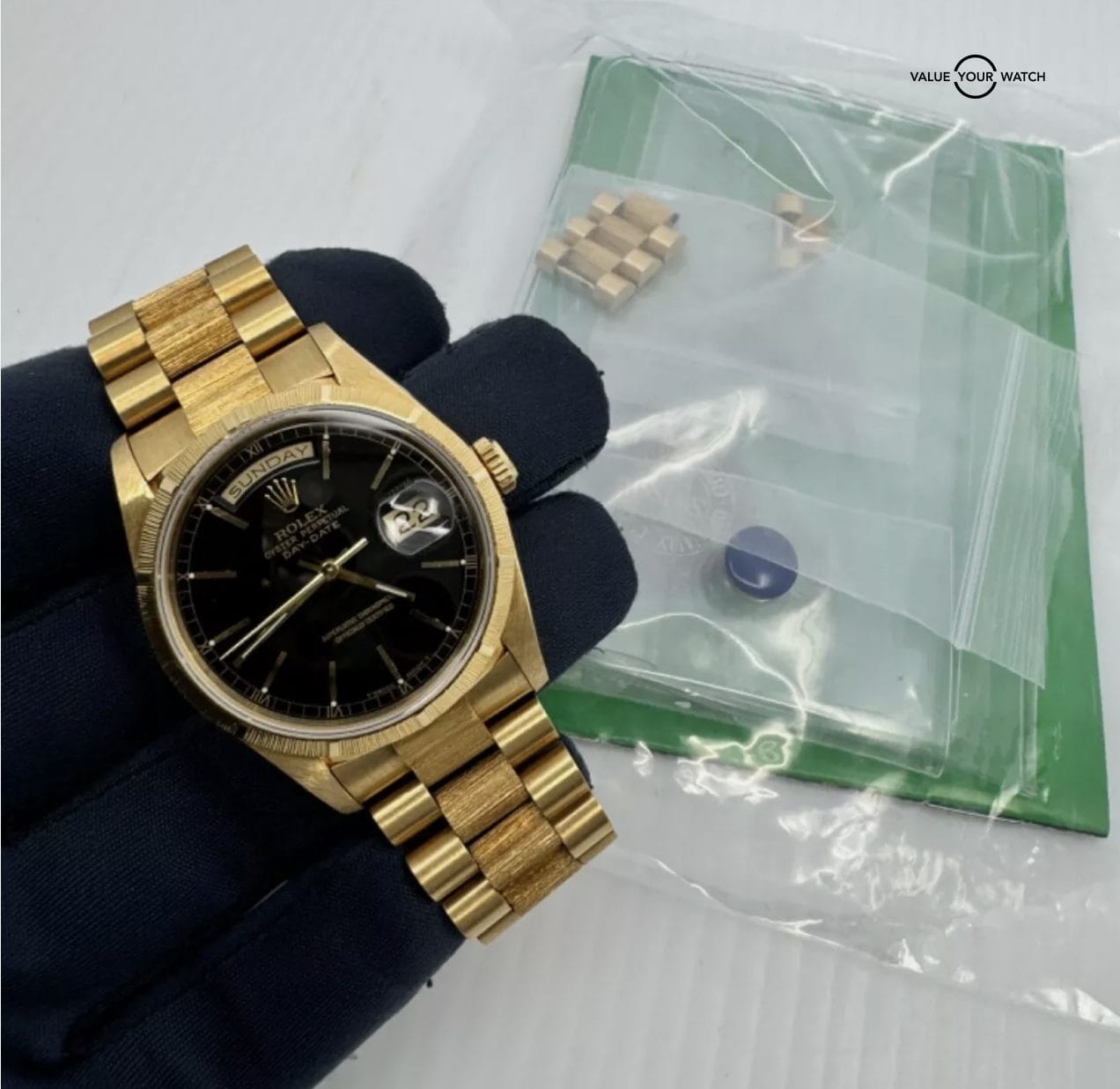 Unpolished Rolex Day Date Bark President 18248 Black Dial 18K Gold - Image 10