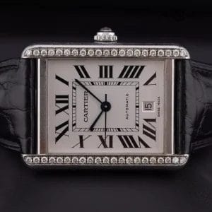 Cartier Tank White Unisex Adult Watch – 3515 – AM Diamond Bezel