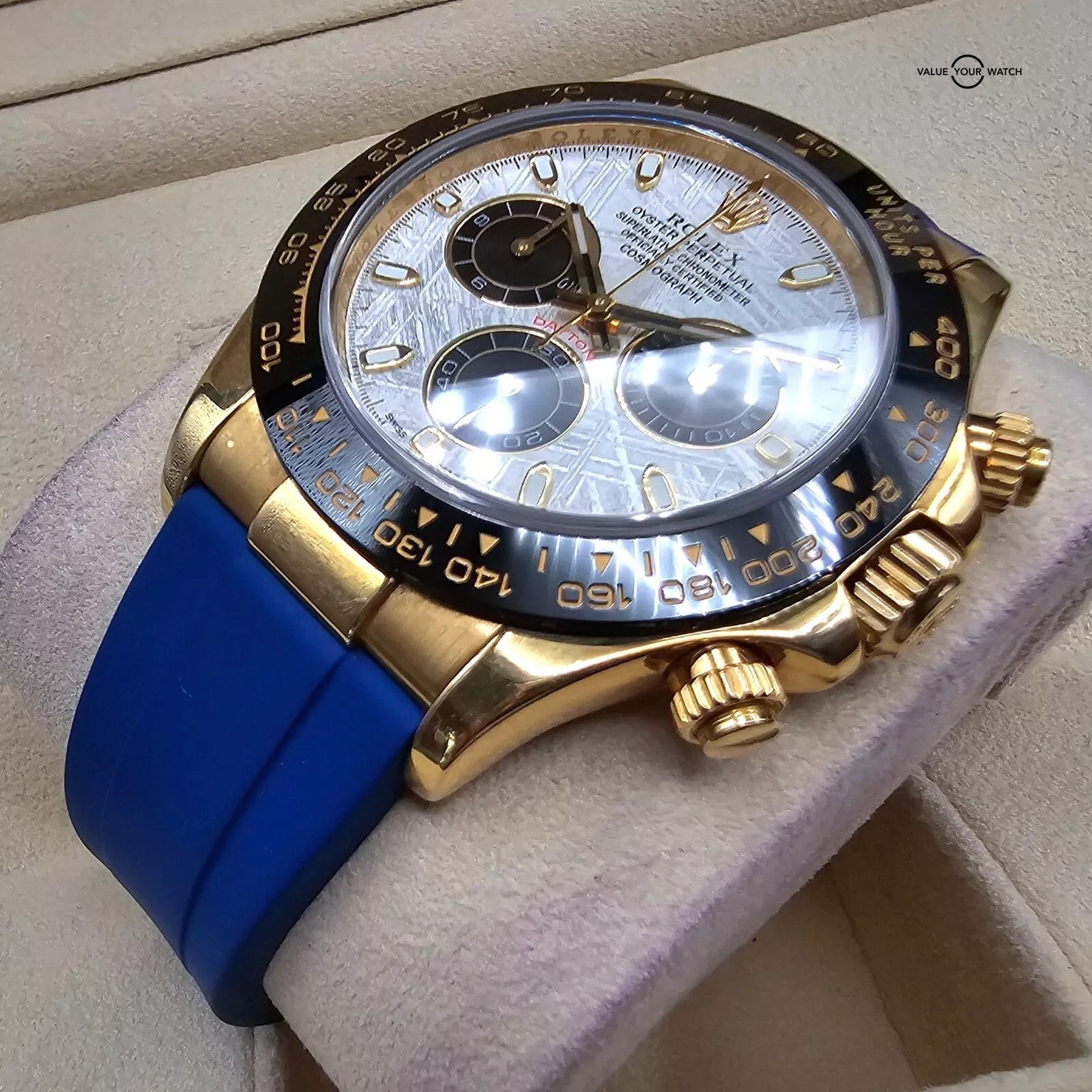 Rolex Daytona Yellow Gold on rubber strap, Custom Meteorite Dial Ceramic Bezel - Image 2