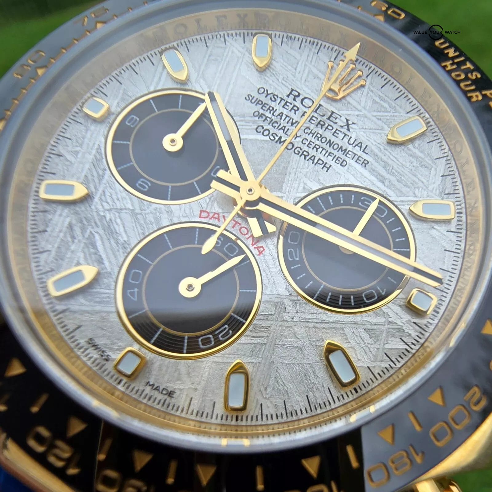 Rolex Daytona Yellow Gold on rubber strap, Custom Meteorite Dial Ceramic Bezel - Image 9
