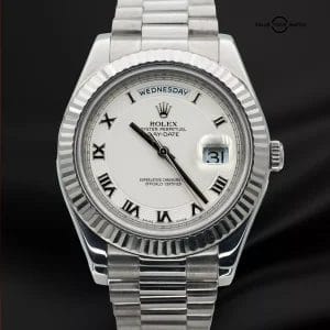 Rolex 41mm Day-Date II 218239 Ivory Roman Dial 18K White Gold!