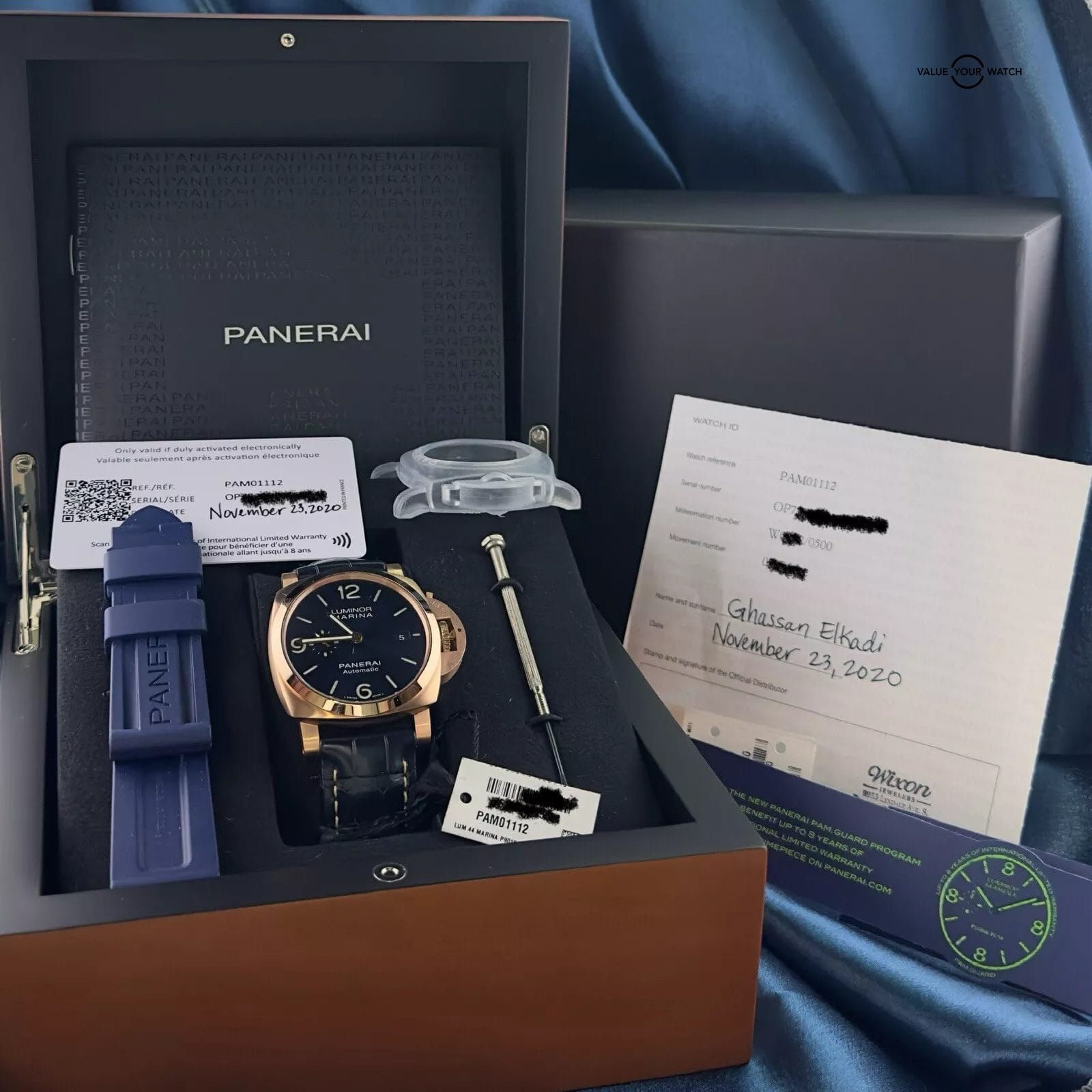 Panerai Luminor Marina Goldtech 44mm Blue Dial PAM01112 - Extra Strap, Full Set - Image 12