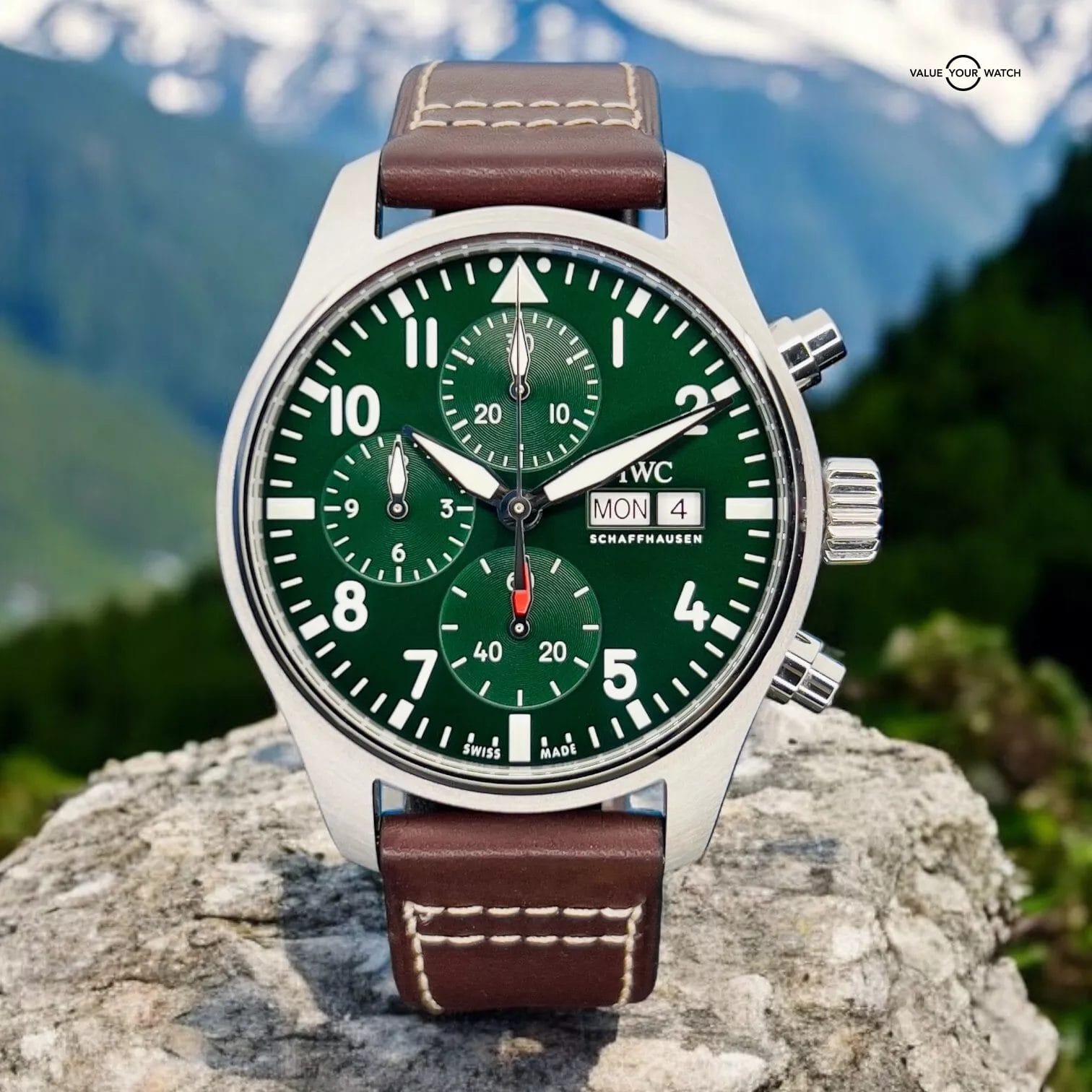 IWC Pilot's Watch GreenDial Chronograph Men's Watch Box & Papers IW388103