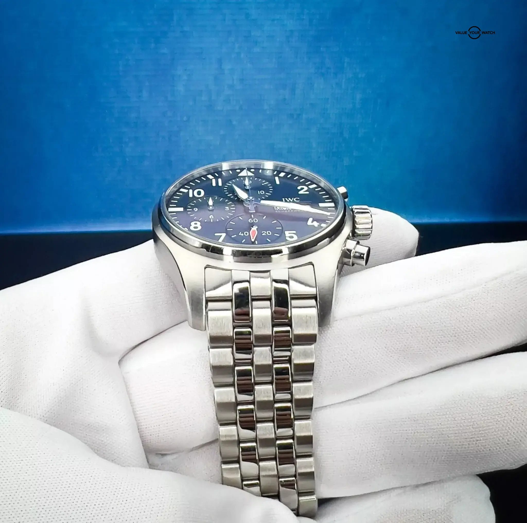 IWC Pilot's Blue Dial Chronograph Men's Watch Box & Papers IW377714 - Image 3