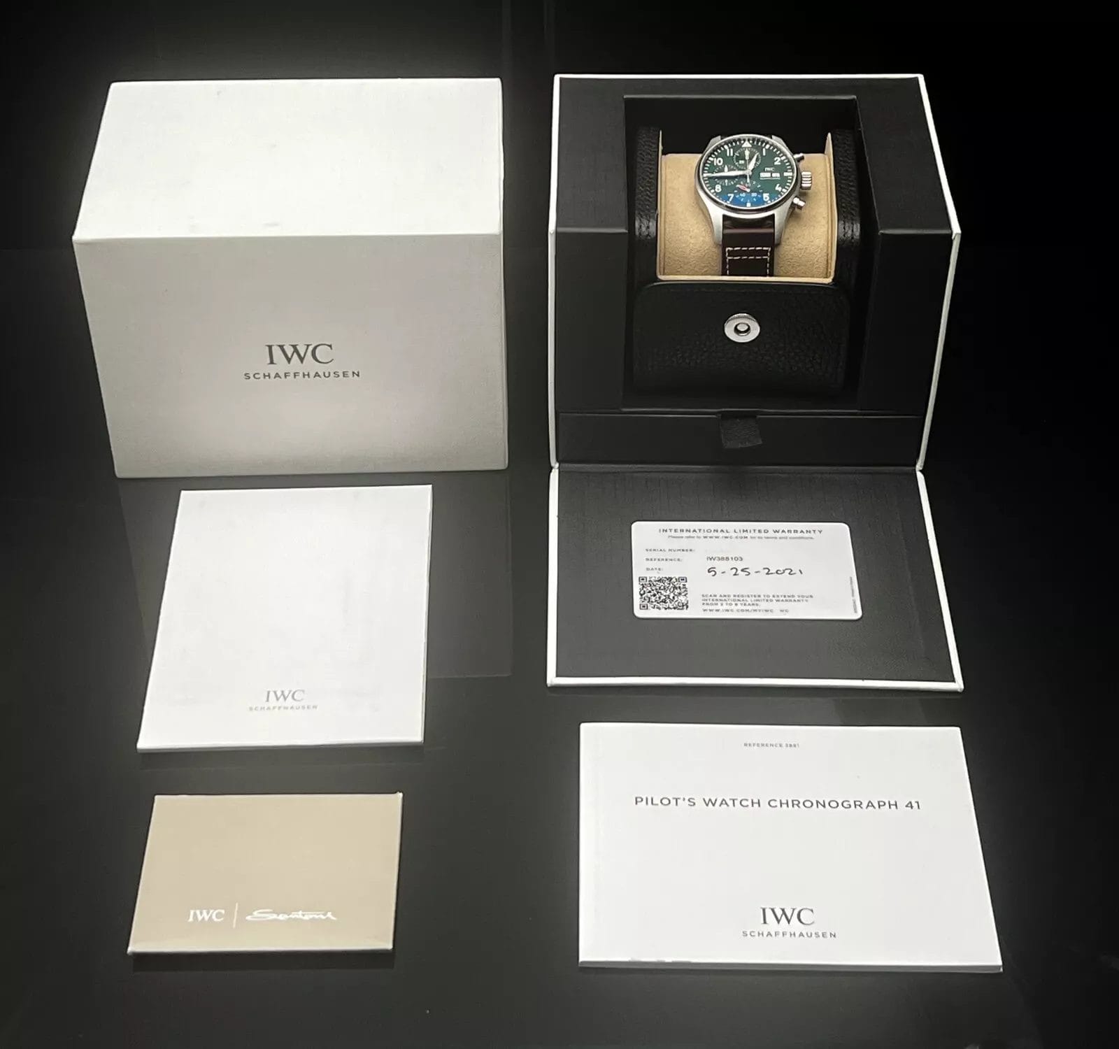 IWC Pilot's Watch GreenDial Chronograph Men's Watch Box & Papers IW388103 - Image 2