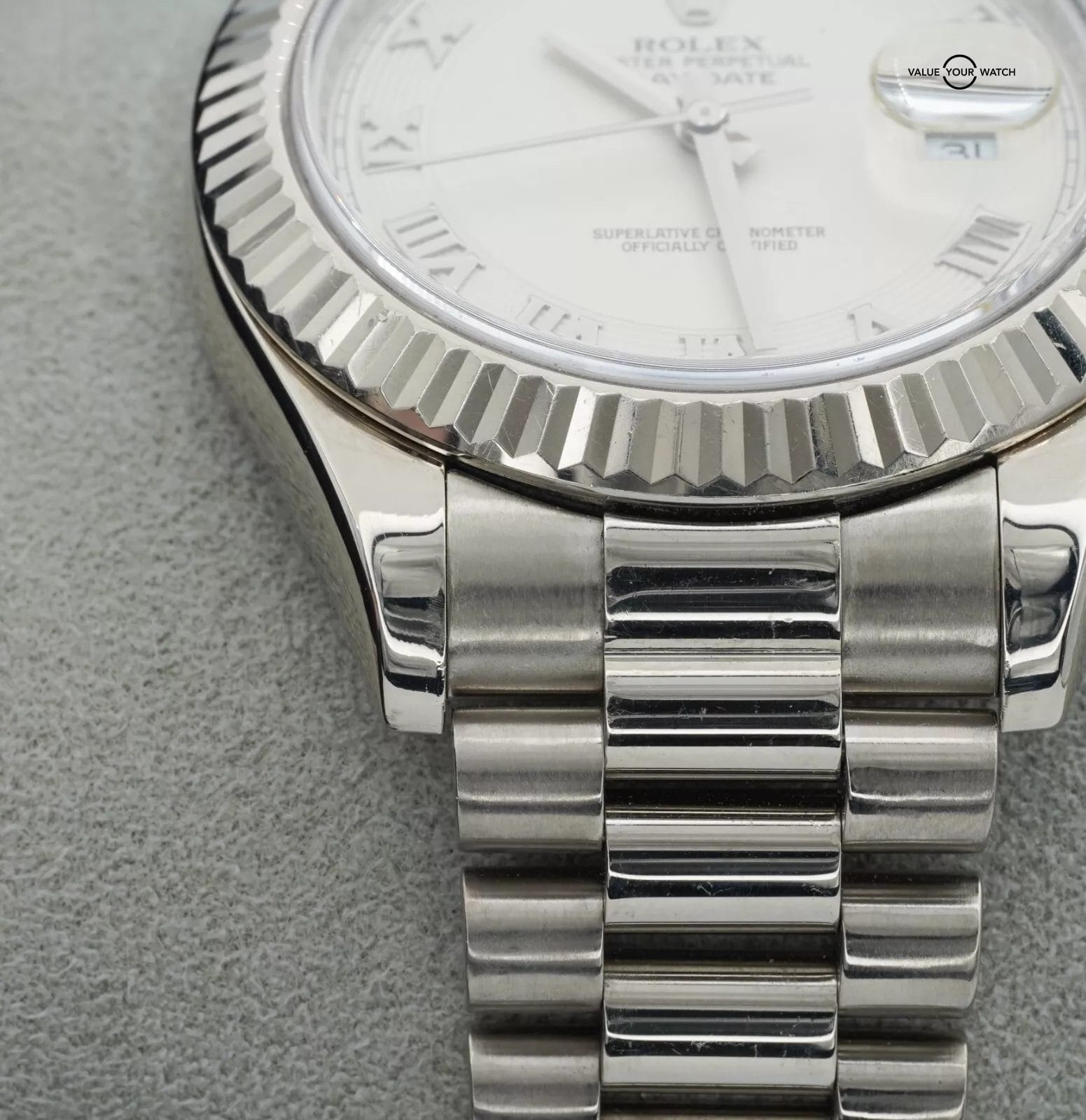Rolex 41mm Day-Date II 218239 Ivory Roman Dial 18K White Gold! - Image 9