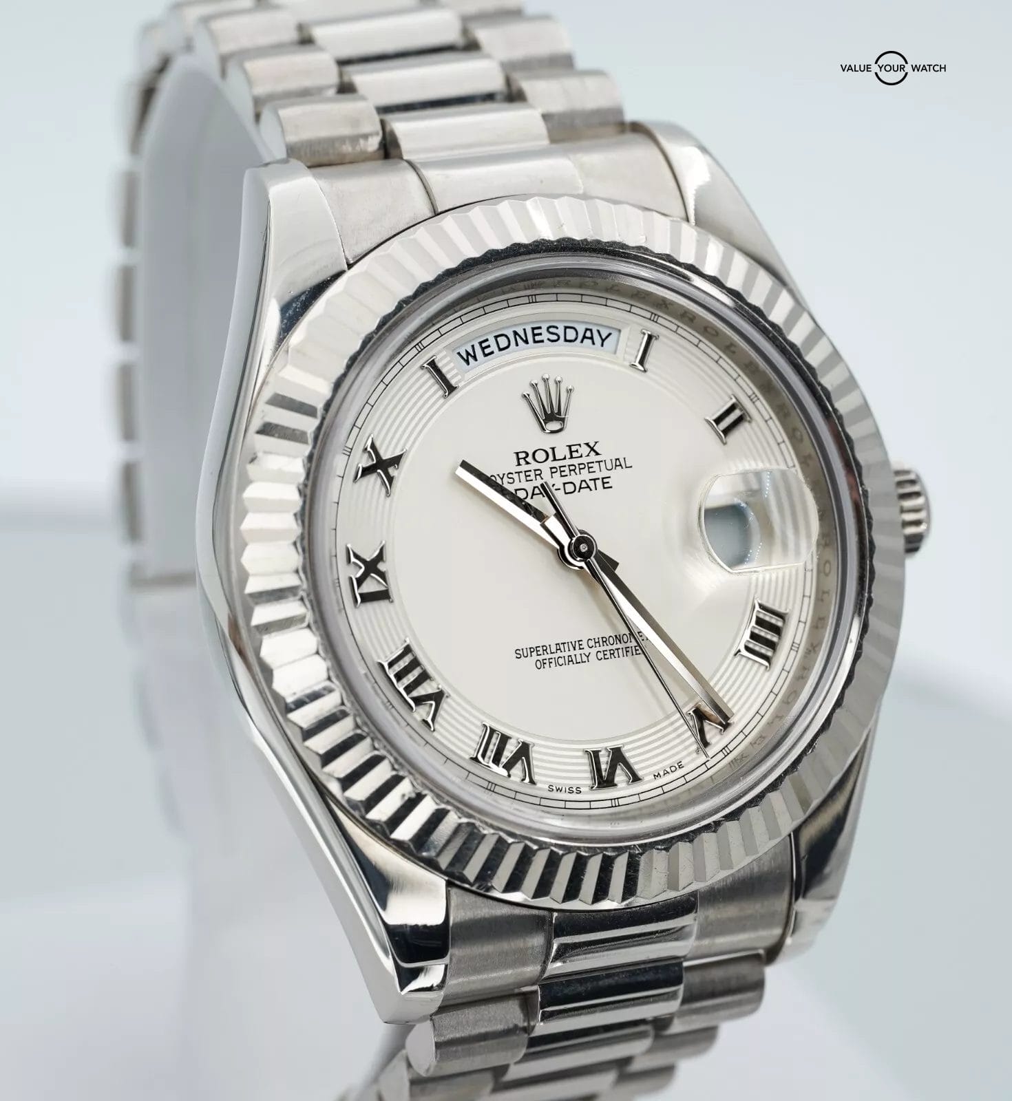 Rolex 41mm Day-Date II 218239 Ivory Roman Dial 18K White Gold! - Image 18