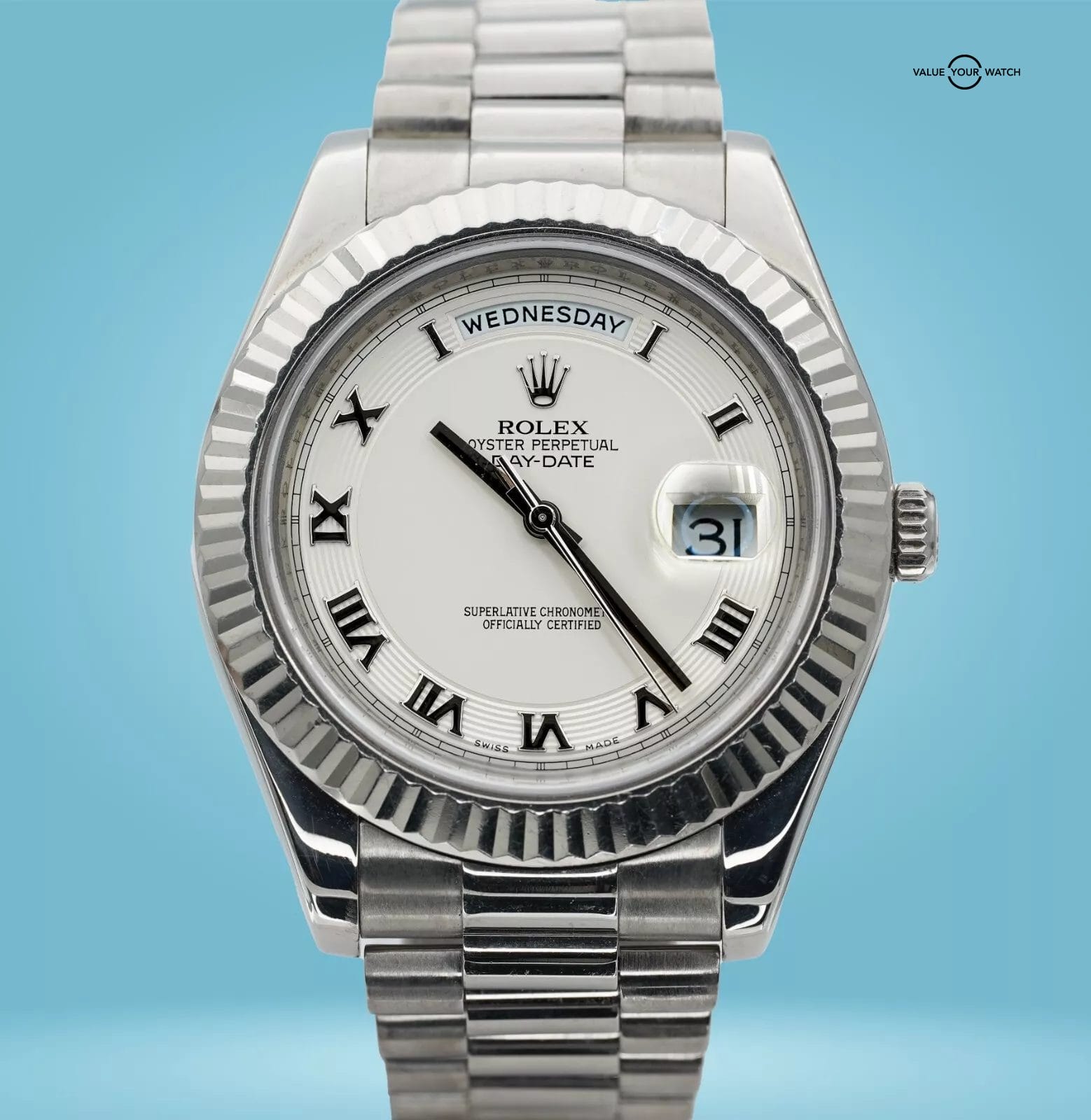 Rolex 41mm Day-Date II 218239 Ivory Roman Dial 18K White Gold! - Image 21