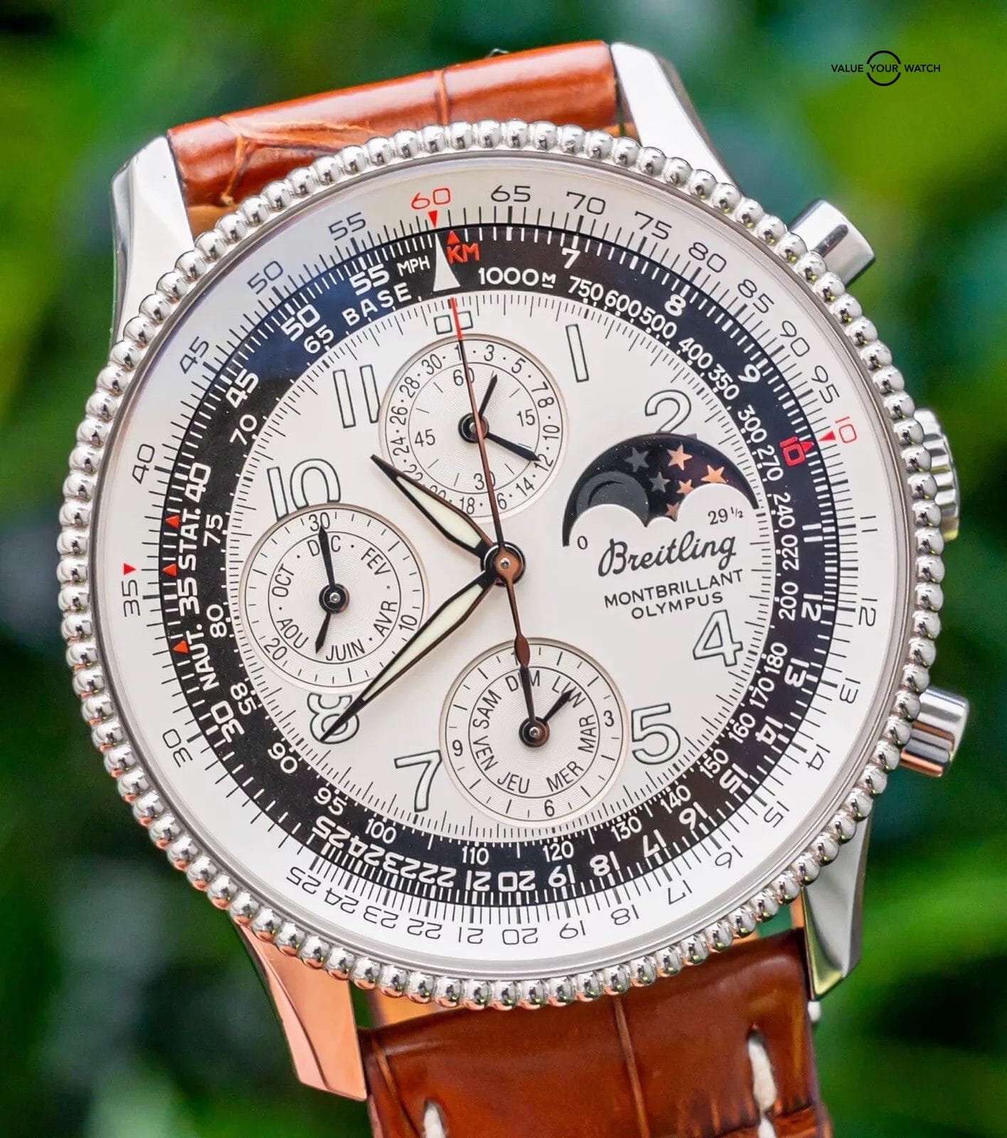 Breitling Montbrillant Olympus Navitimer 1461 Moonphase 42 mm Silver Dial A19350 Value Your Watch