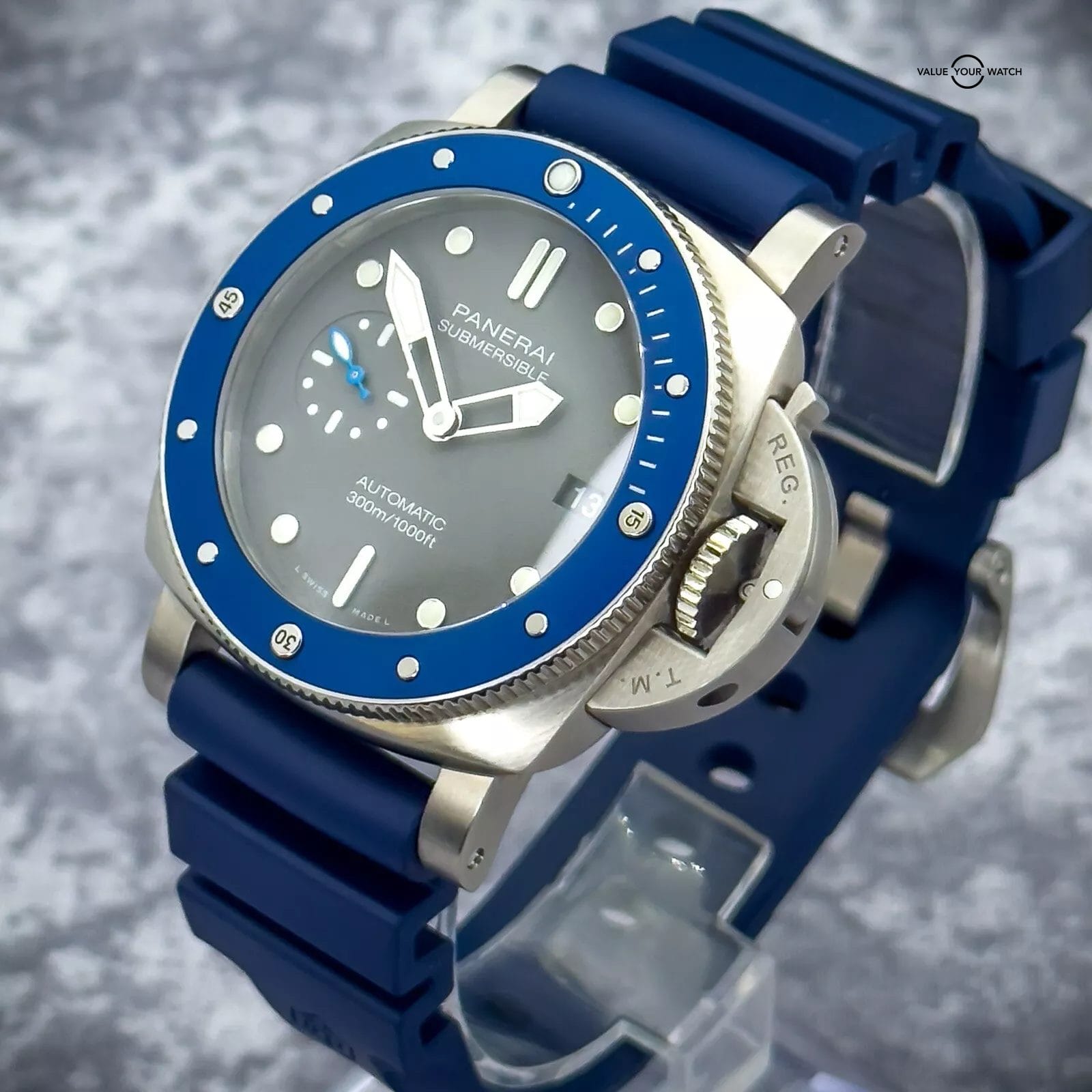 2023 Panerai Luminor Submersible 42 Grey Dial Blue Bezel PAM00959 Box and Papers - Image 2