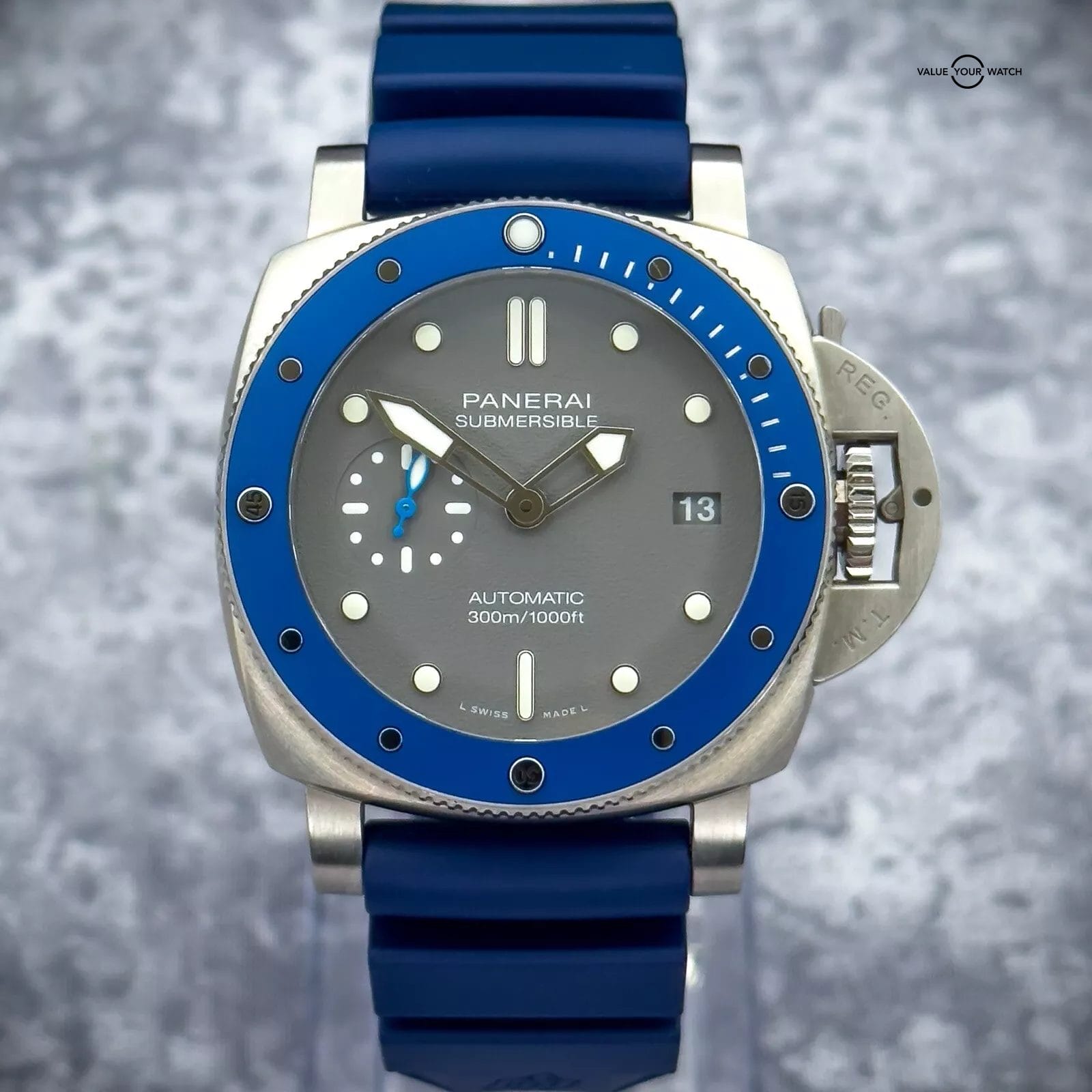 2023 Panerai Luminor Submersible 42 Grey Dial Blue Bezel PAM00959 Box and Papers