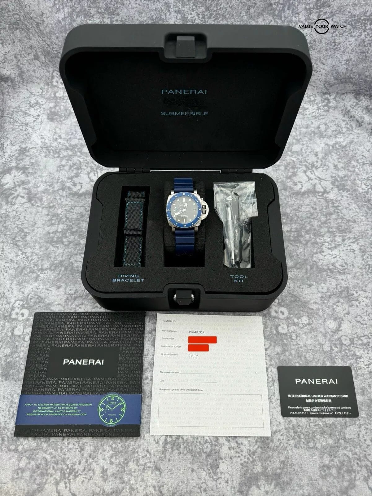 2023 Panerai Luminor Submersible 42 Grey Dial Blue Bezel PAM00959 Box and Papers - Image 11