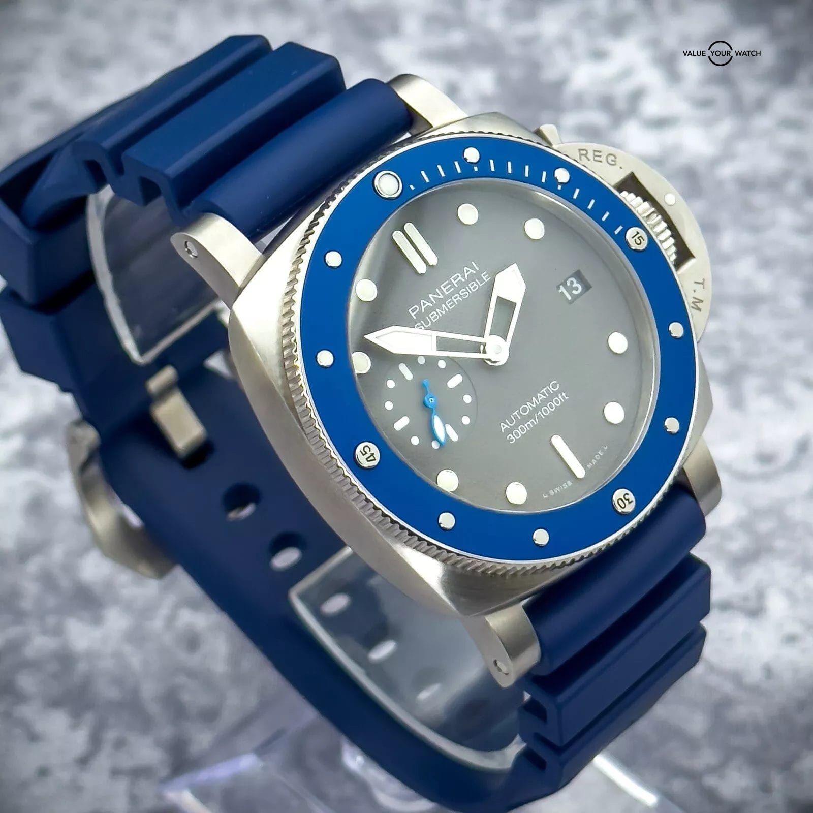 2023 Panerai Luminor Submersible 42 Grey Dial Blue Bezel PAM00959 Box and Papers - Image 12