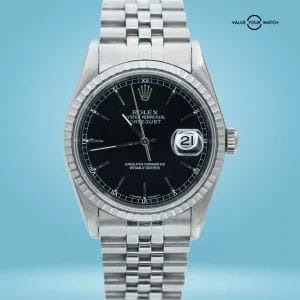 Rolex Datejust 16220 Black Dial 36mm Stainless Steel NO Holes Case!