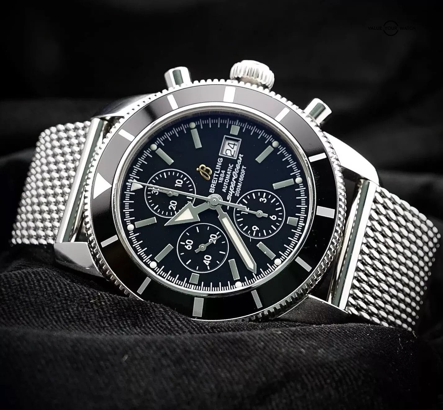 BREITLING SUPEROCEAN HERITAGE CHRONO SS 46MM RARE BLACK DIAL MENS WATCH A13320 Value Your Watch