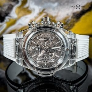 Hublot Big Bang Unico All Sapphire White 45mm Watch – 411.JX.4802.RT – Serviced!