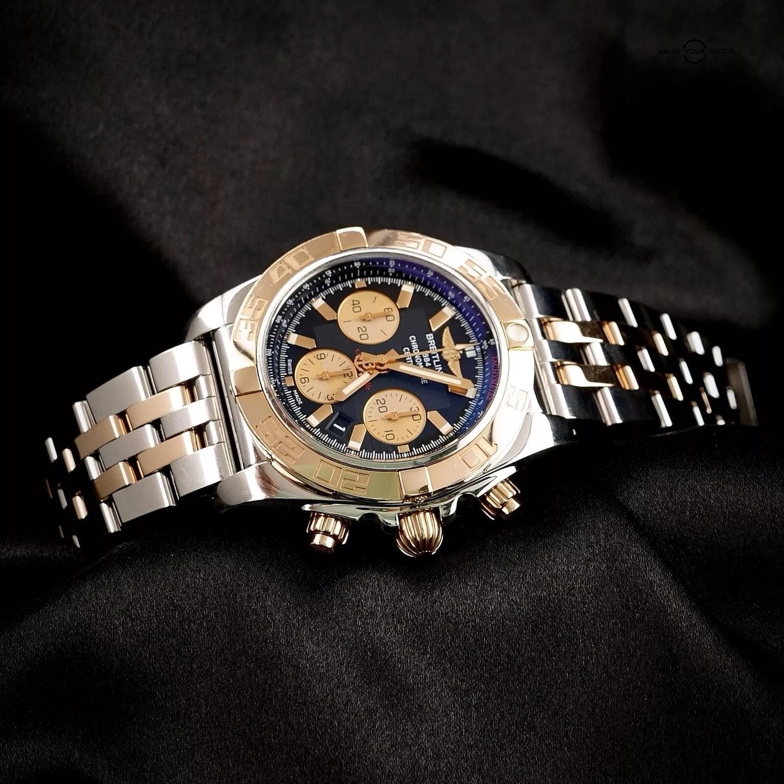 Breitling Chronomat 44mm Gold/Steel Bracelet, Complete Set, CB011012 Black Dial - Image 2