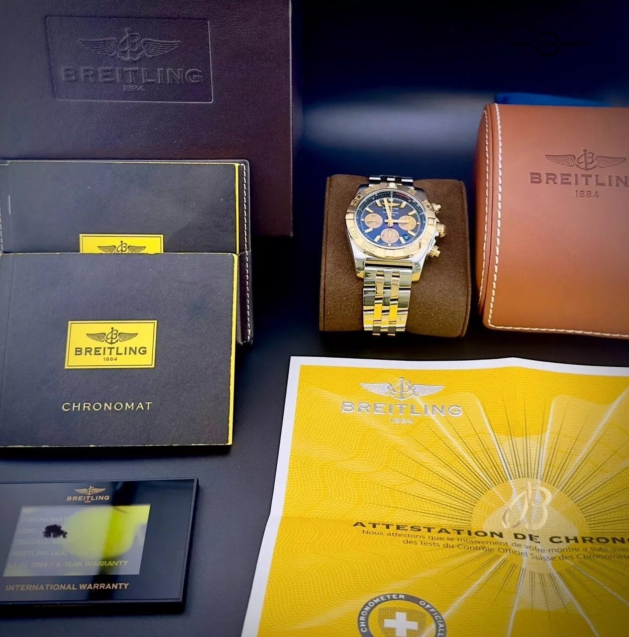 Breitling Chronomat 44mm Gold/Steel Bracelet, Complete Set, CB011012 Black Dial - Image 6